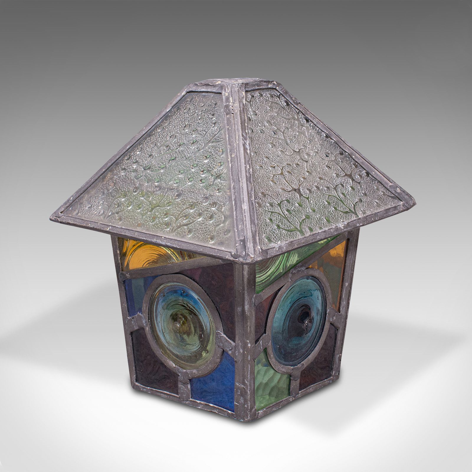 Antique Decorative Lantern Hood, English, Stained Glass, Lamp Shade, C.1900 photo furniture