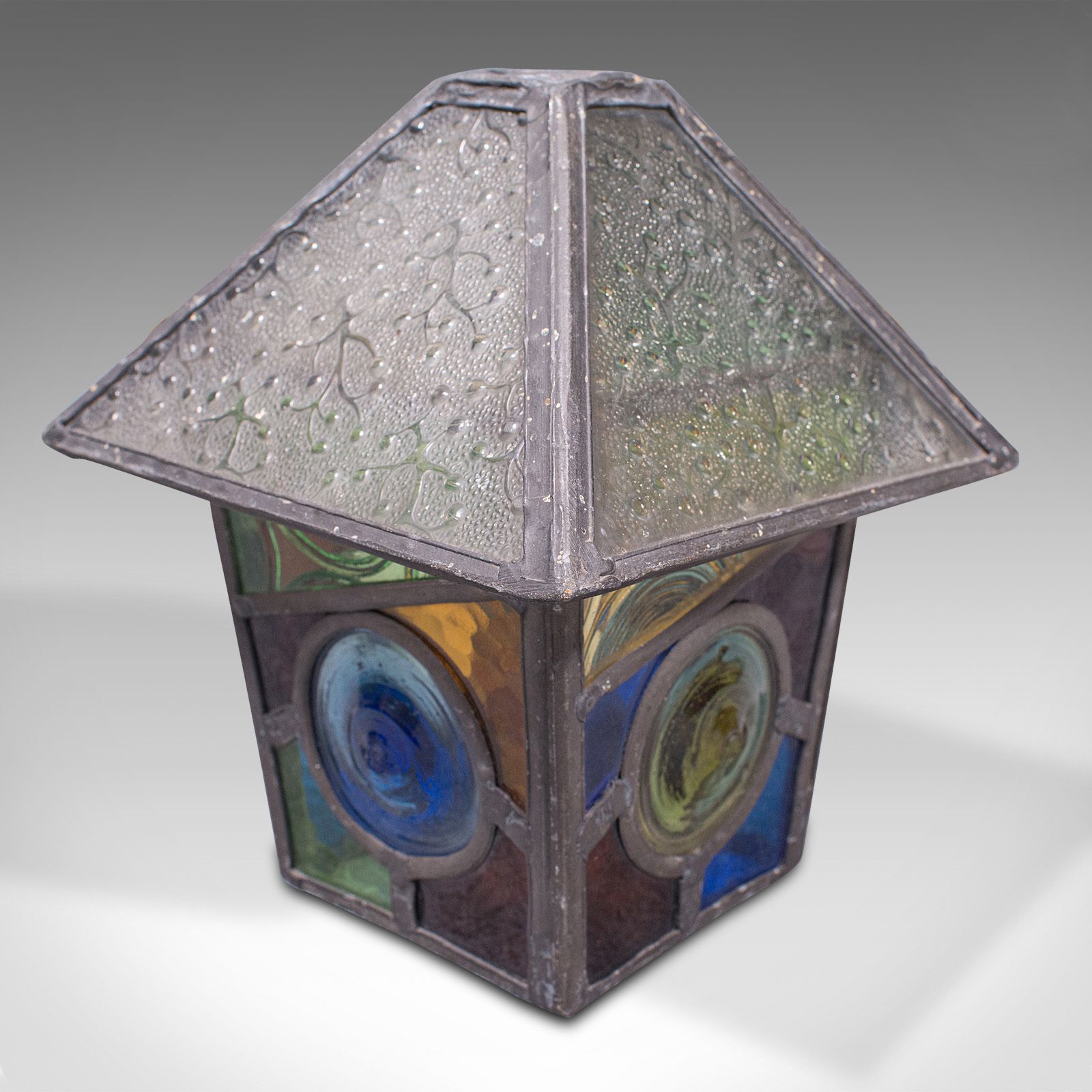 photo furniture Antique Decorative Lantern Hood, English, Stained Glass, Lamp Shade, C.1900