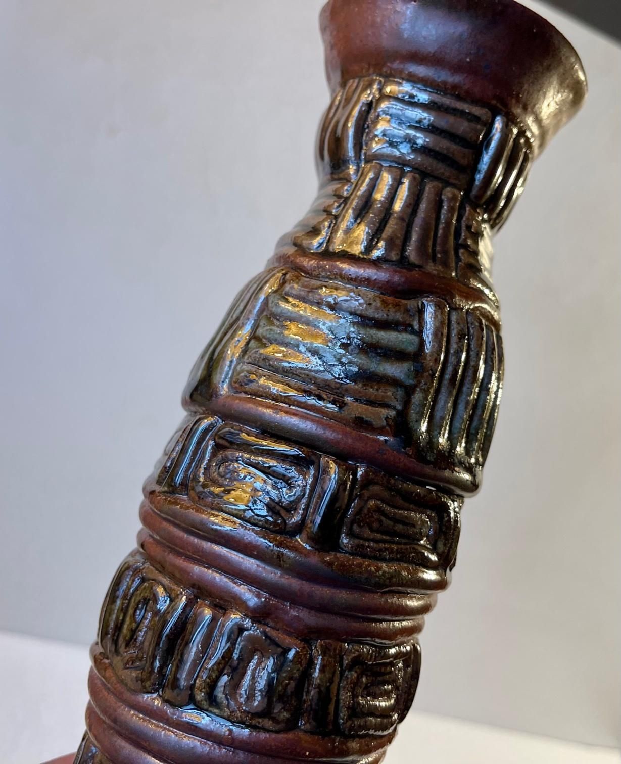 Naive Scandinavian Coil Vase In Glazed Stoneware, 1970s photo for sale