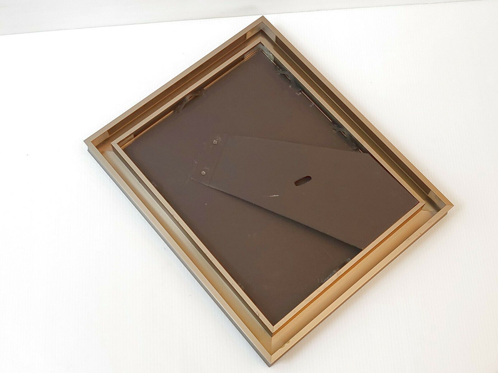 Superb Vintage 1970 Photo Frame In Light Gold Brushed Steel 70s 1970s photo 160.0