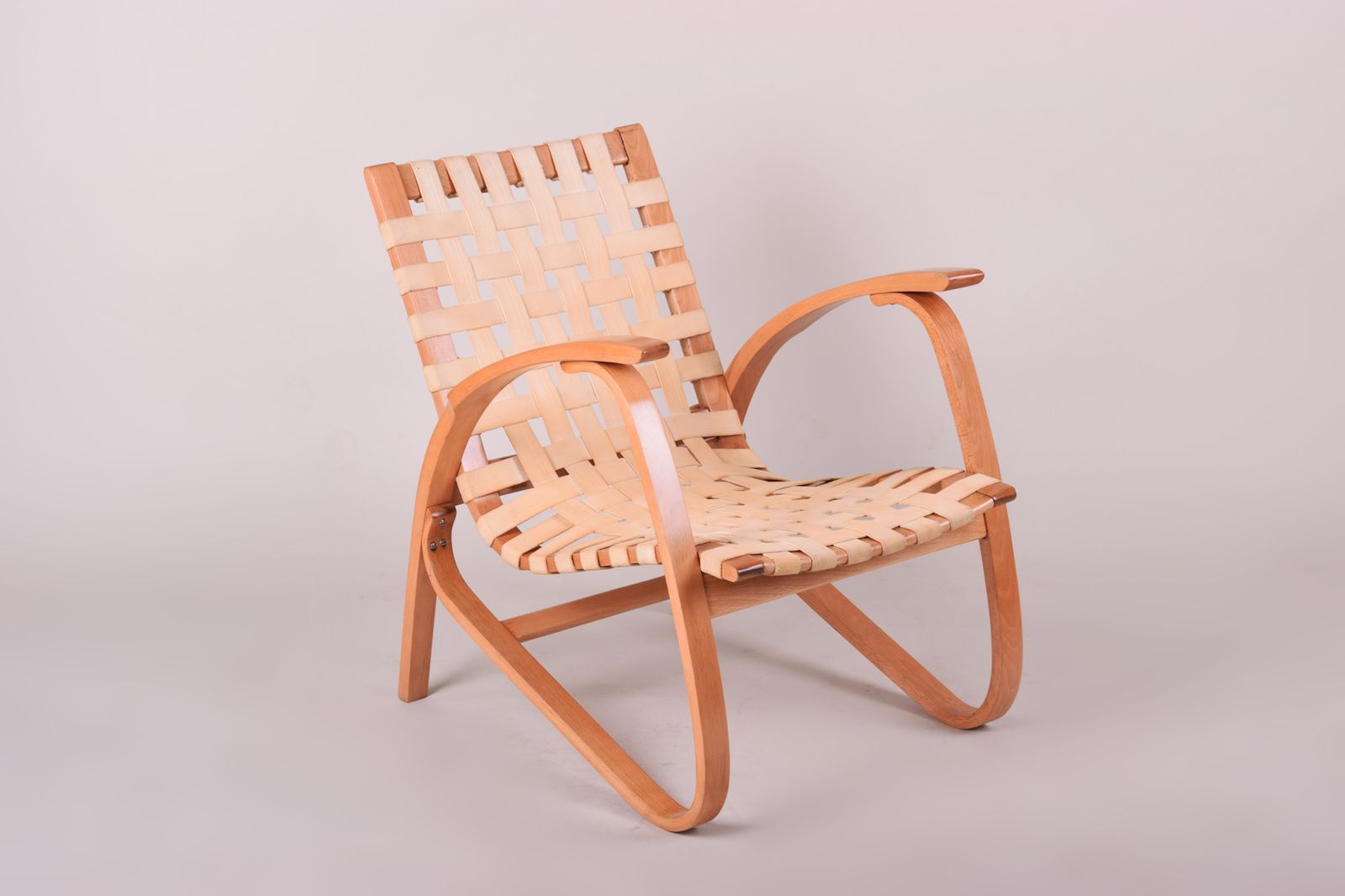Brown Mid Century Armchair Made In 1930s Czechia. Designed By Jan Vaněk.