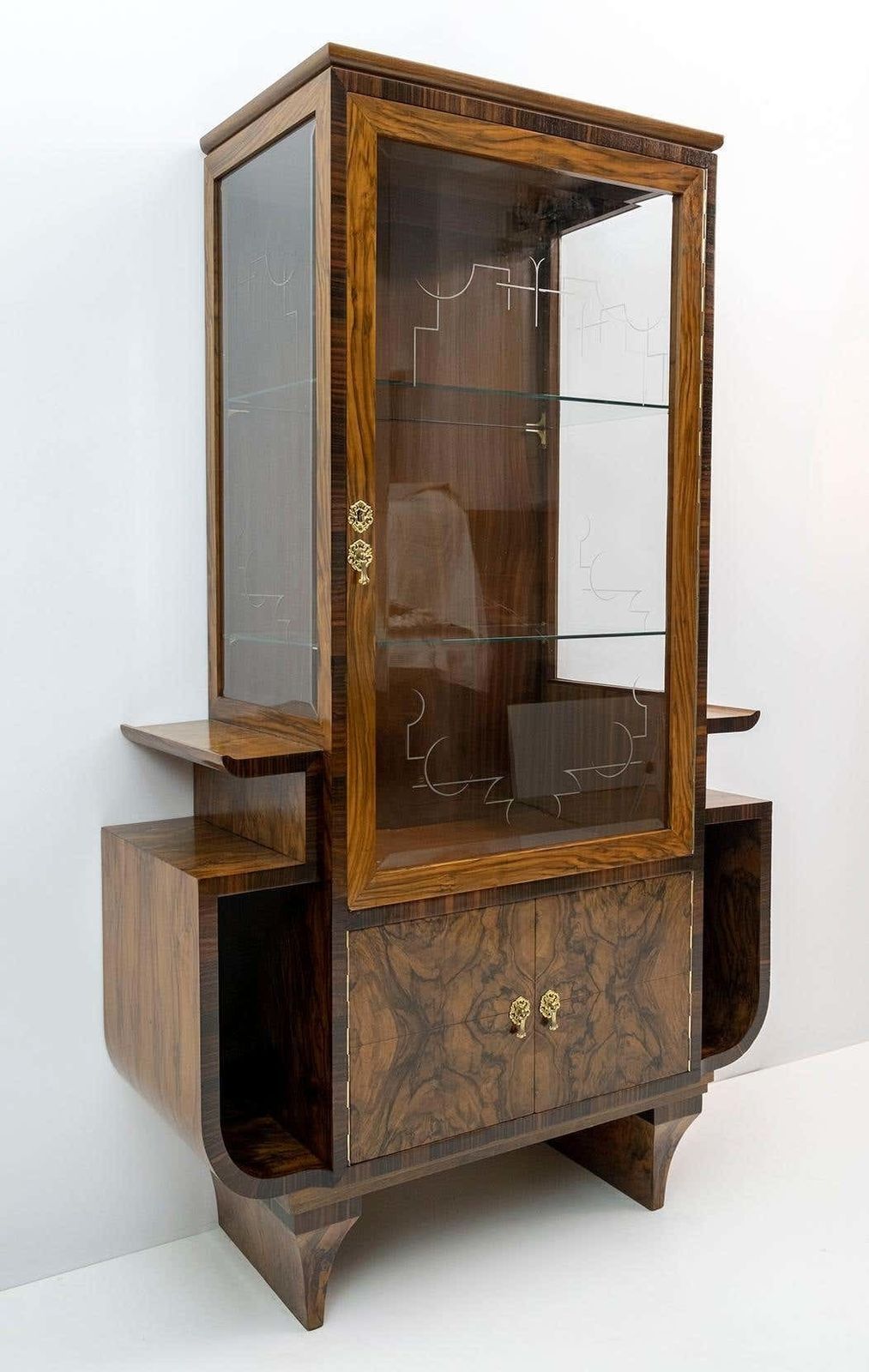 photo buy Art Dèco Italian Walnut Vitrines Or Bar Display Cabinet, 1925