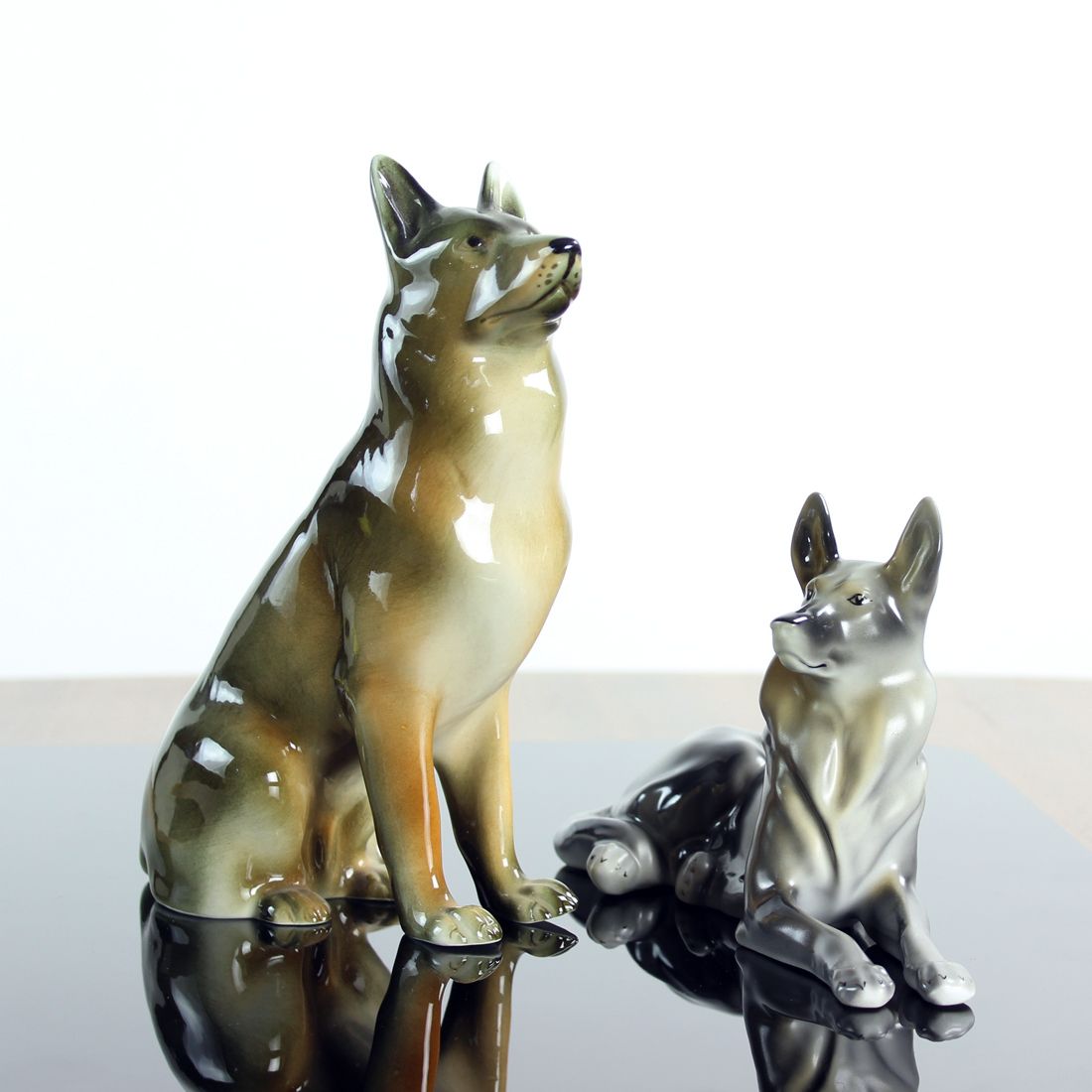 Porcelain Statue Of German Shepard, Royal Dux, Czechoslovakia 1960s photo Home Decor