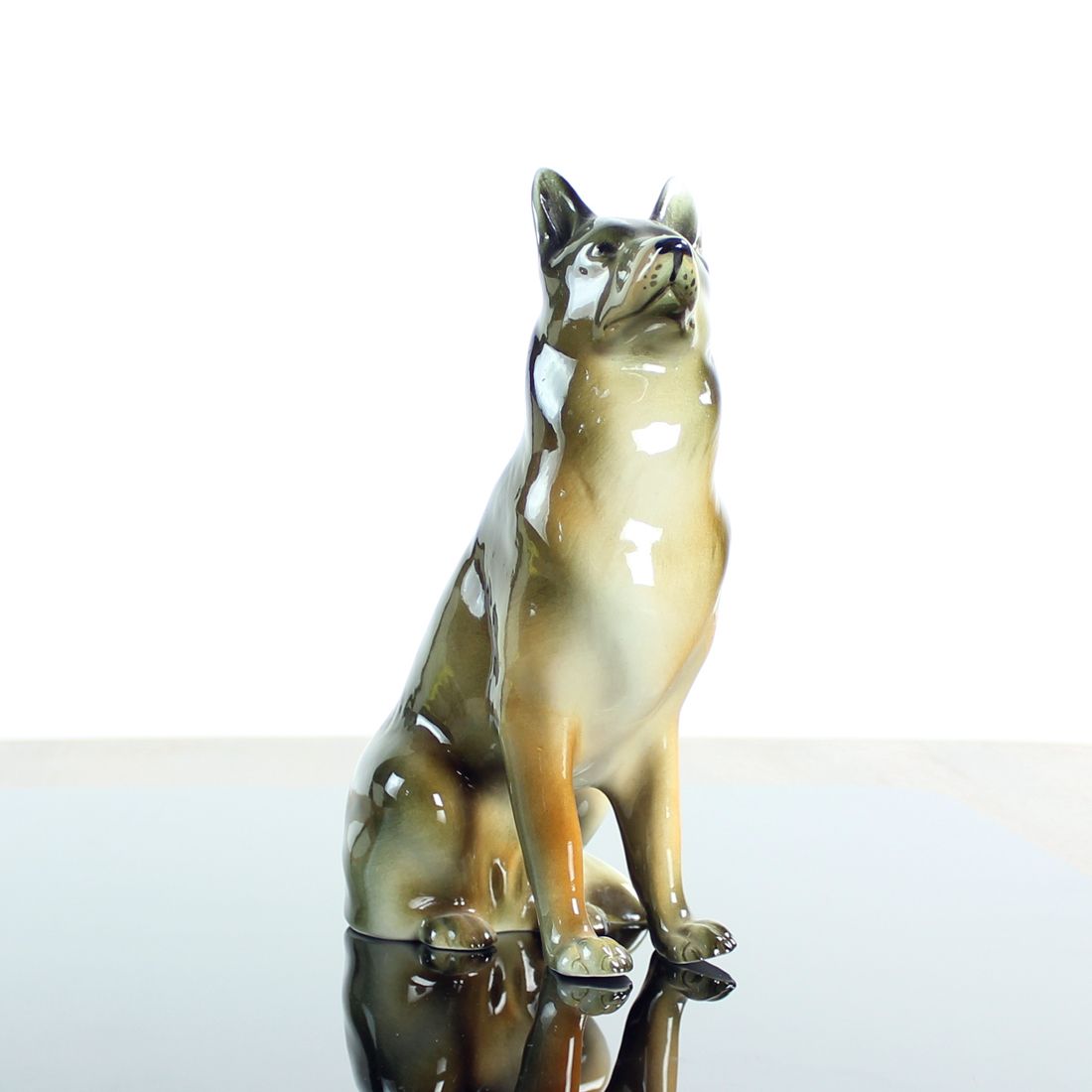 Porcelain Statue Of German Shepard, Royal Dux, Czechoslovakia 1960s photo vintage