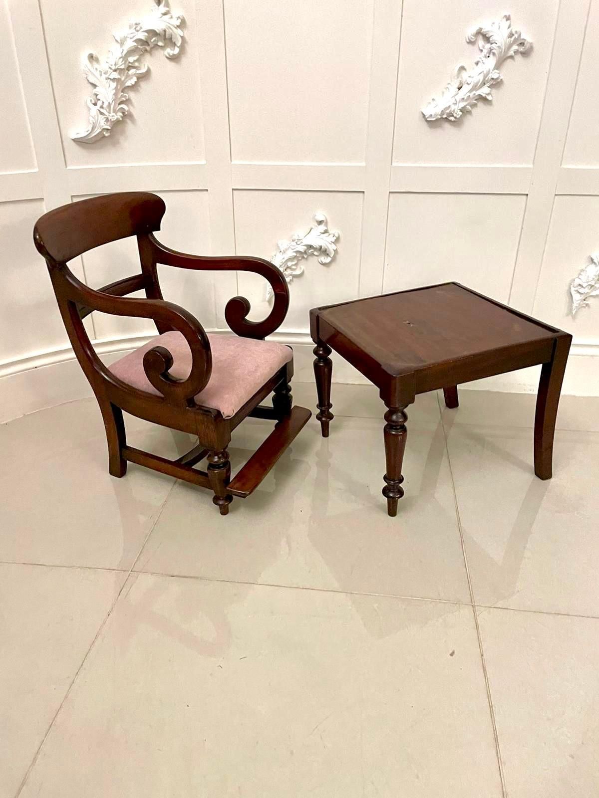 1414.0 Unusual Antique William IV Quality Mahogany Child’s Armchair And Stand photo