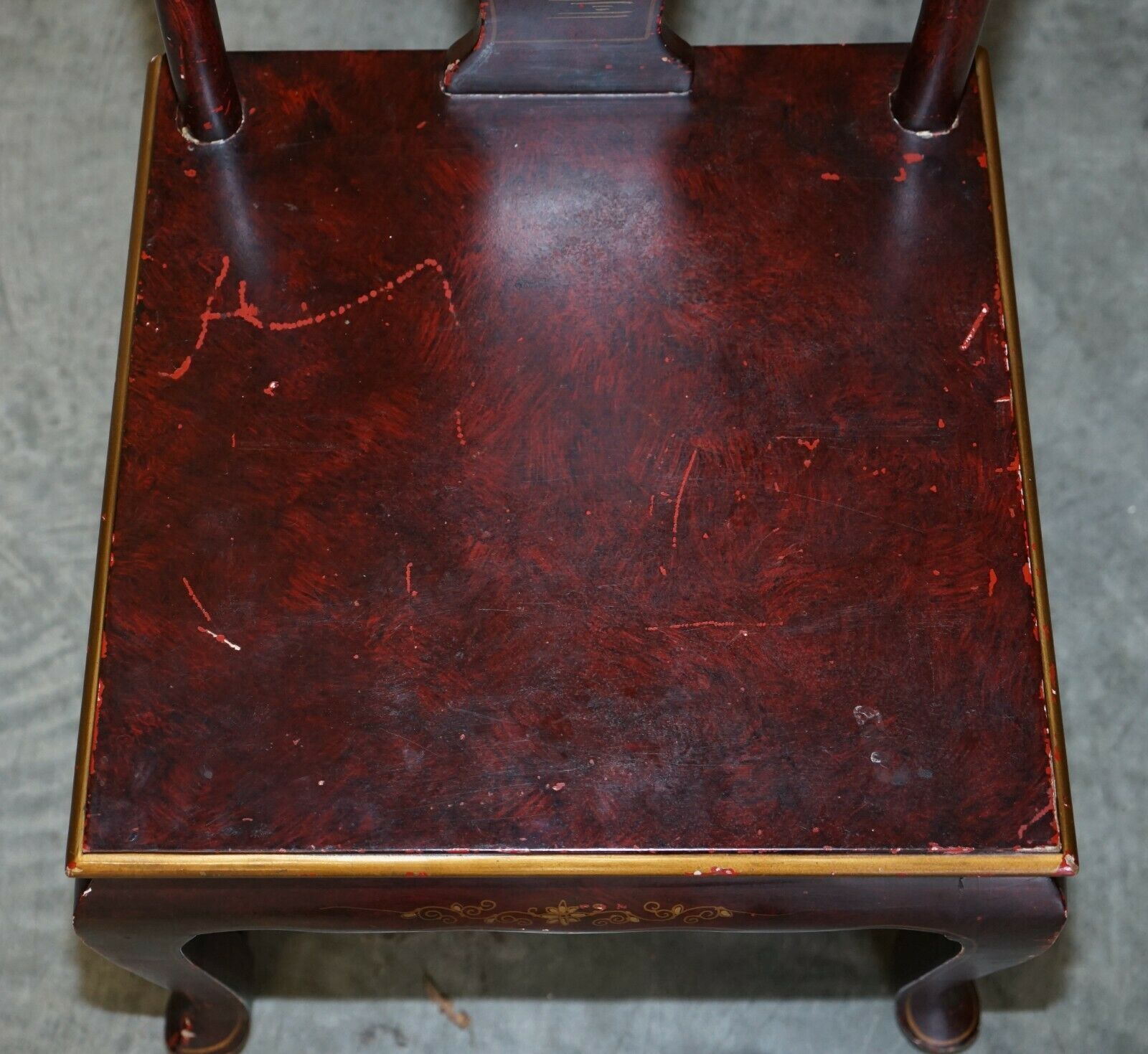 Antique Chinese Chinoiserie Red Hand Painted Chair Heavy Solid Wood Frame photo Furniture