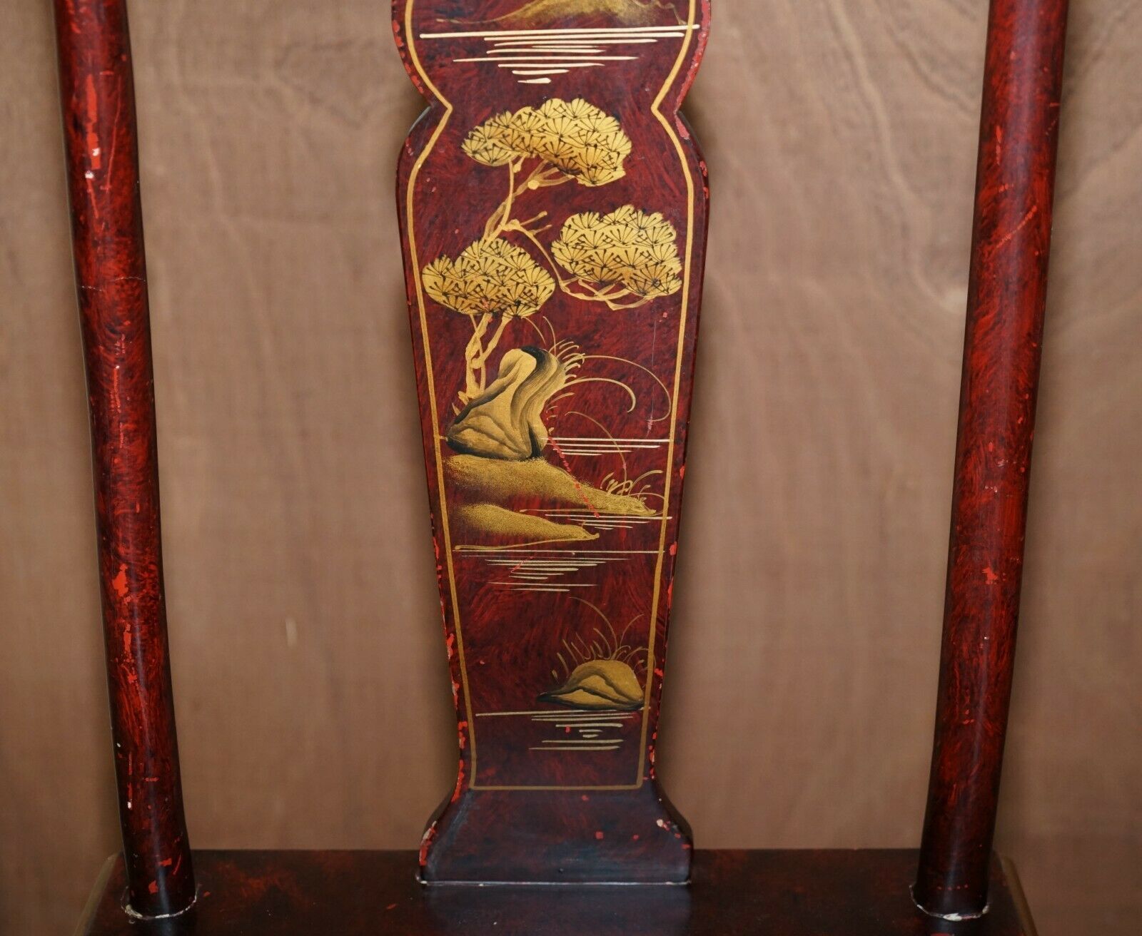 Antique Chinese Chinoiserie Red Hand Painted Chair Heavy Solid Wood Frame photo buy
