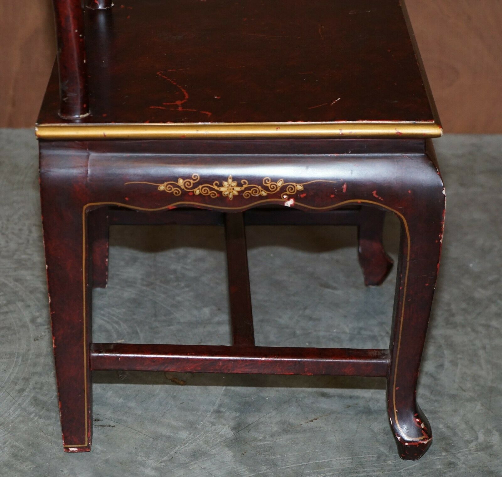 photo furniture Antique Chinese Chinoiserie Red Hand Painted Chair Heavy Solid Wood Frame