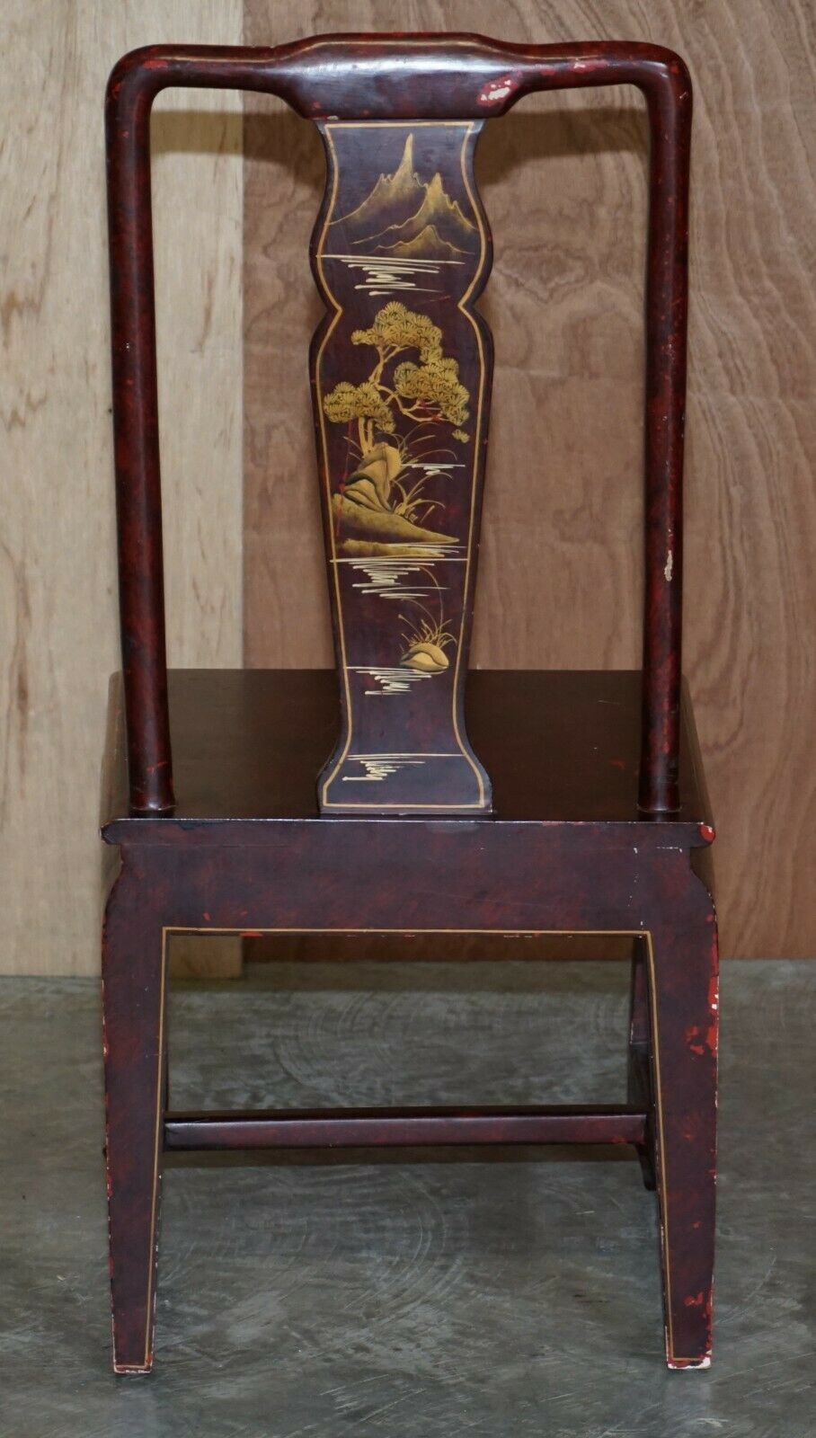 photo for sale Antique Chinese Chinoiserie Red Hand Painted Chair Heavy Solid Wood Frame