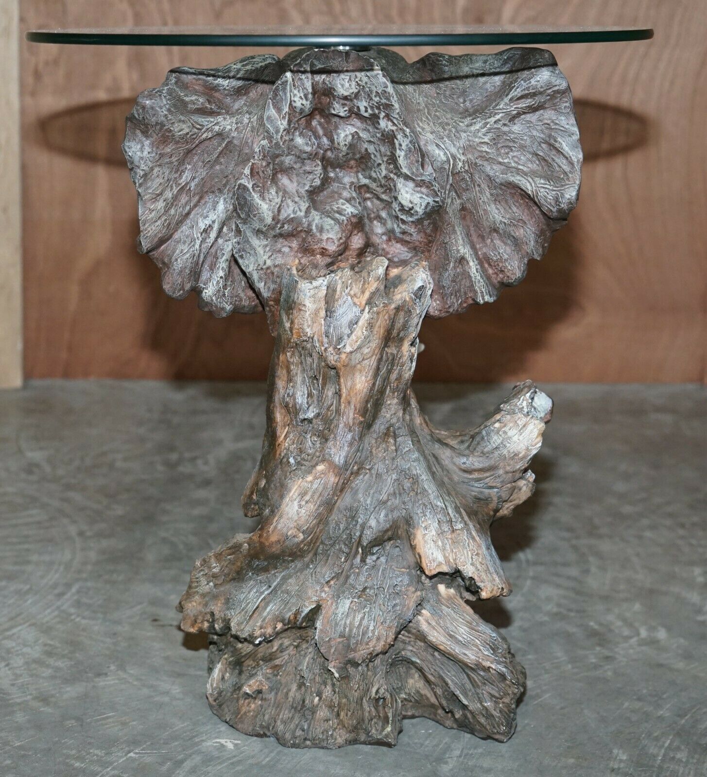 photo for sale Stunning Realistic Hand Painted Elephants Head Side End Lamp Table Round Glass
