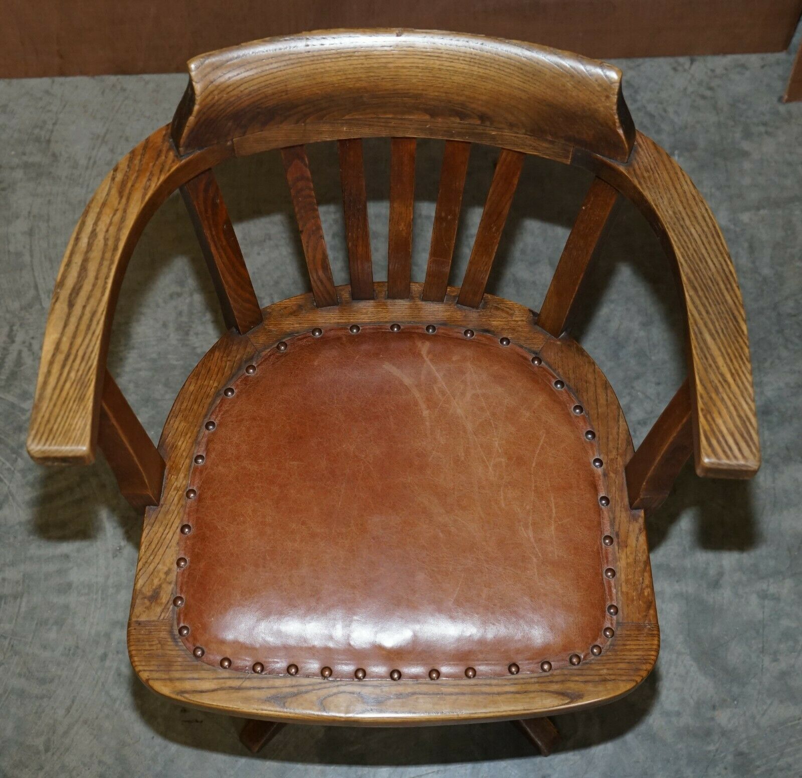 Antique Circa 1900 Edwardian Directors Office Captains Armchair Brown Leather photo buy