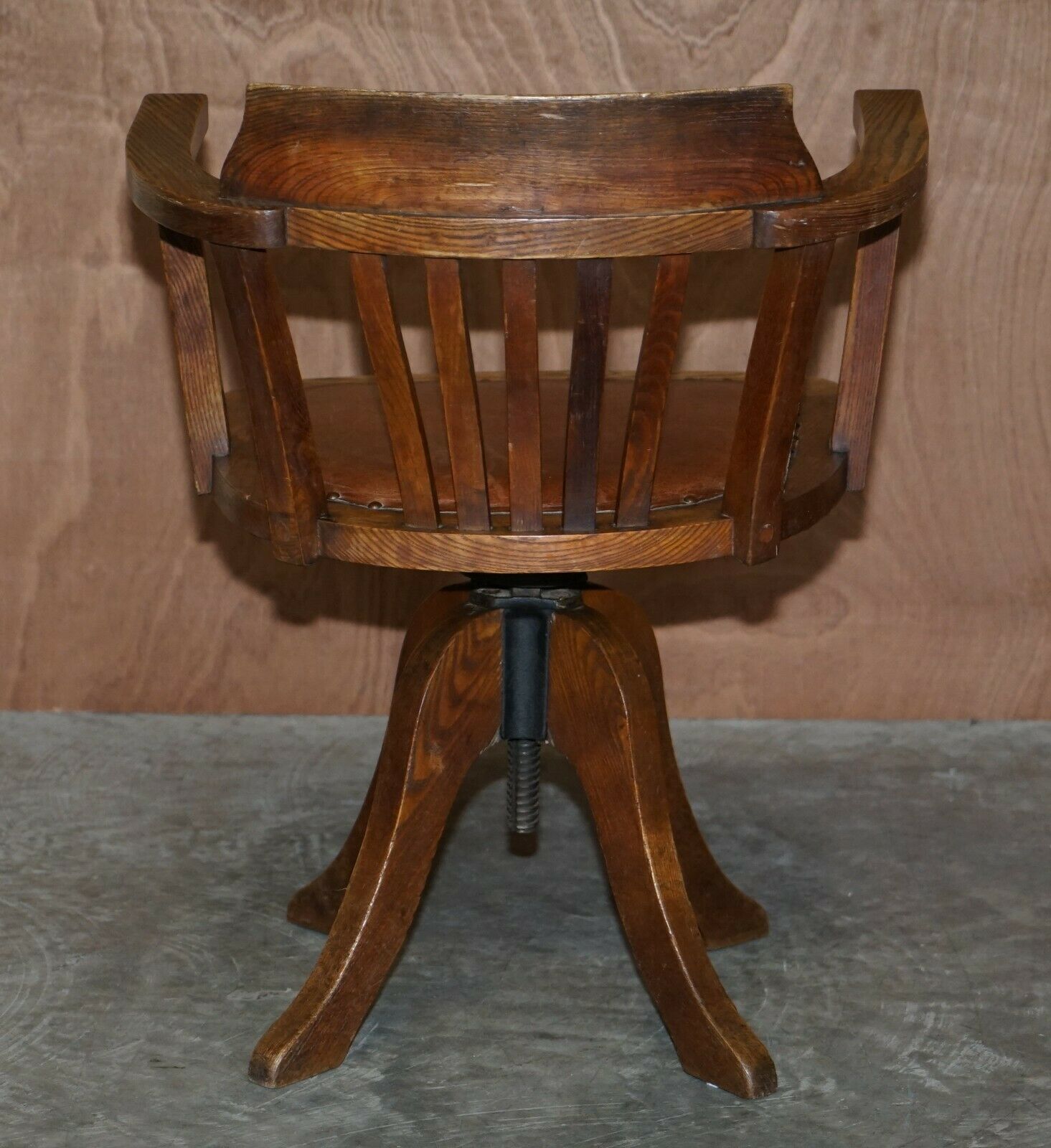 850.0 Antique Circa 1900 Edwardian Directors Office Captains Armchair Brown Leather photo