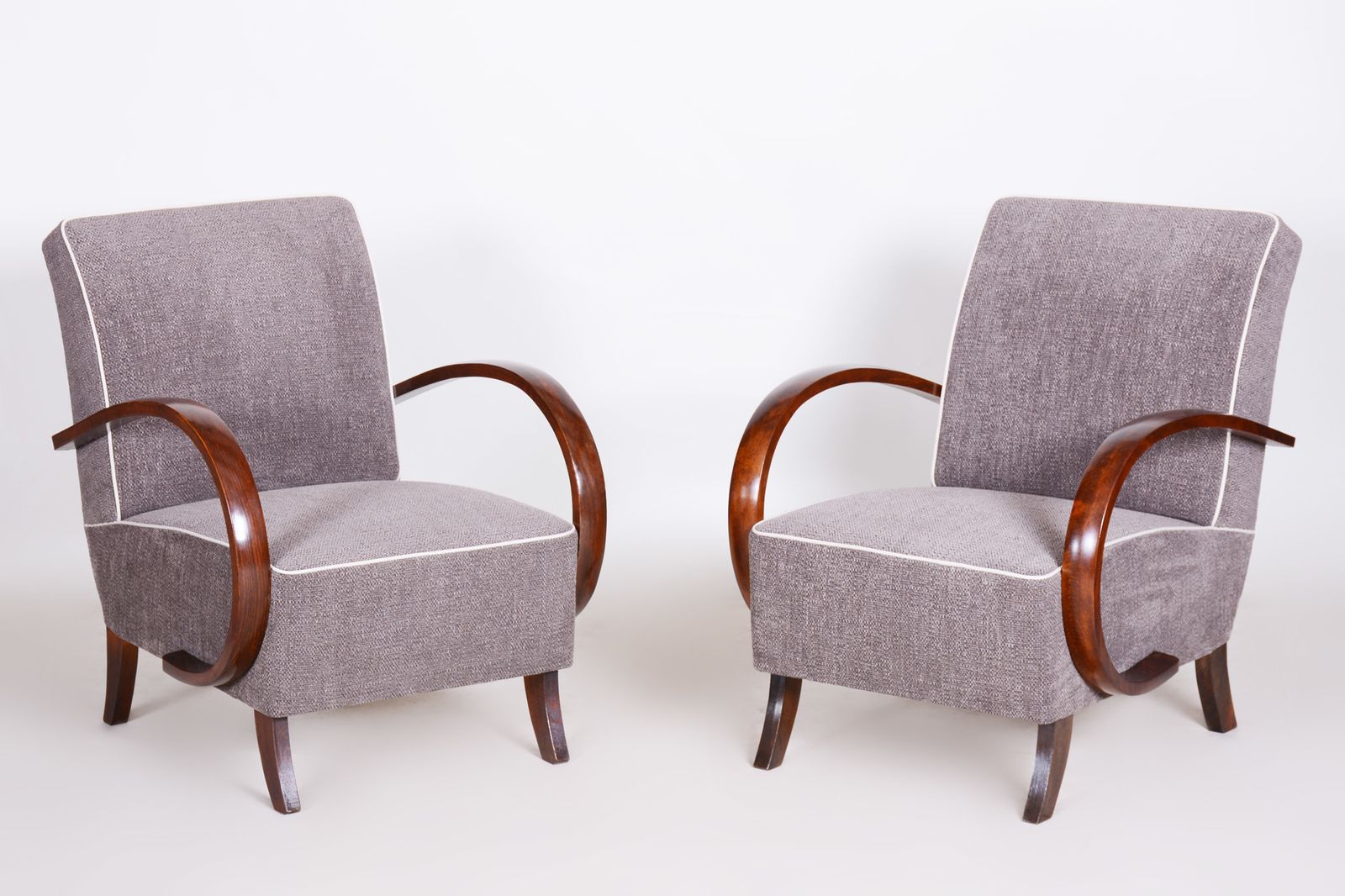 Pair Of Grey Art Deco Armchairs Made In The 1930s, Fully Refurbished Beech. photo for sale