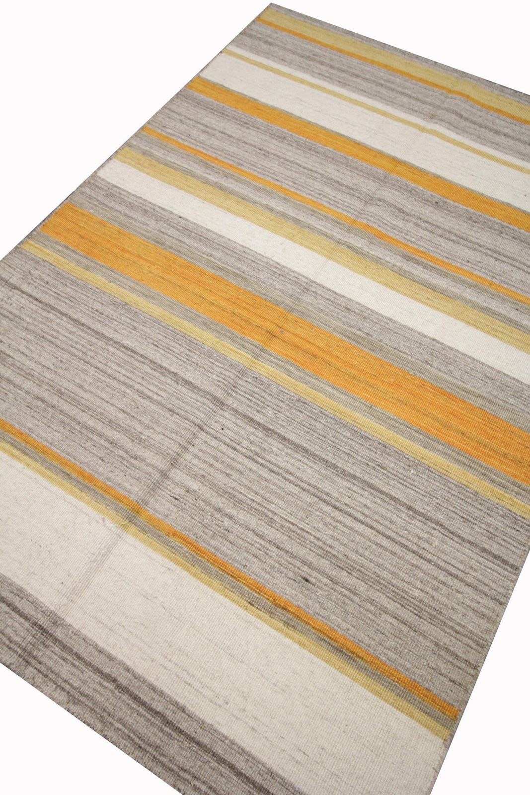 Kilim Area Rug Modern Striped Kilim Rug, Yellow Grey Carpet Rug photo for sale