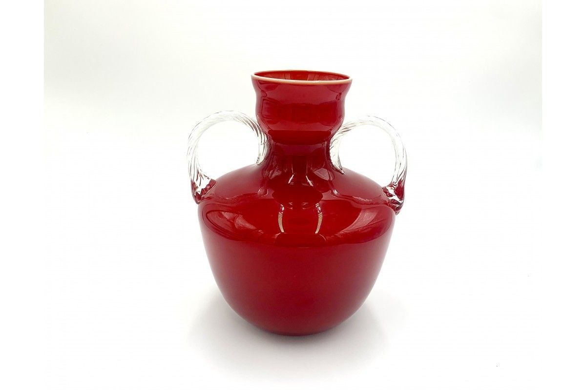 Large Red Glass Vase Opalina Fiorentina Empoli, Italy, 1960s