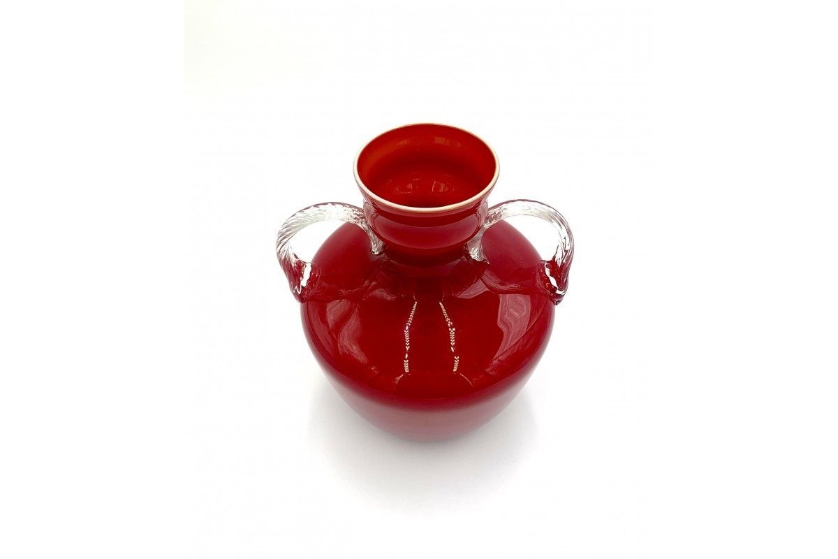 Large Red Glass Vase Opalina Fiorentina Empoli, Italy, 1960s photo furniture