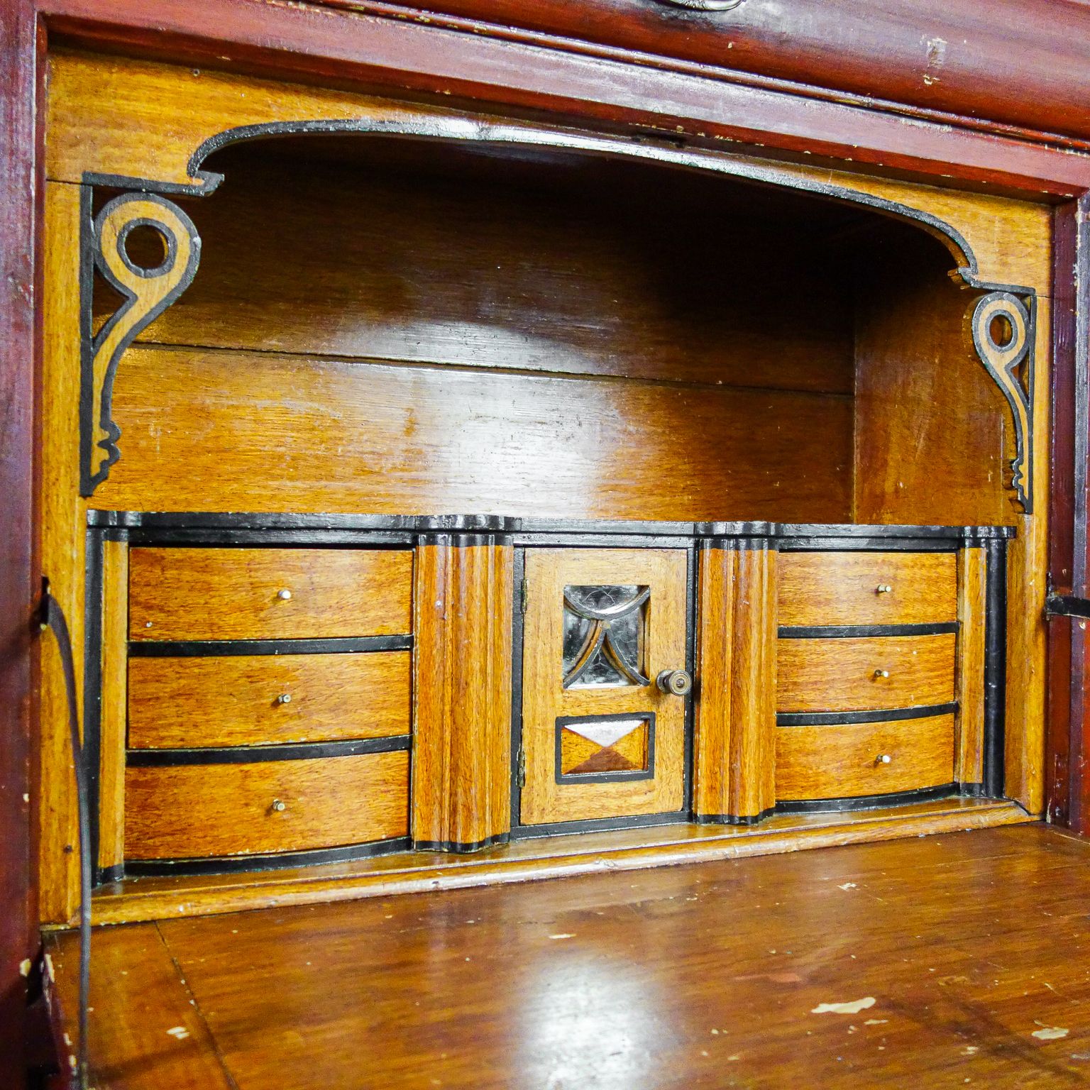 894.4 Brocante Dutch Secretary Cabinet   Early 1900   Red photo