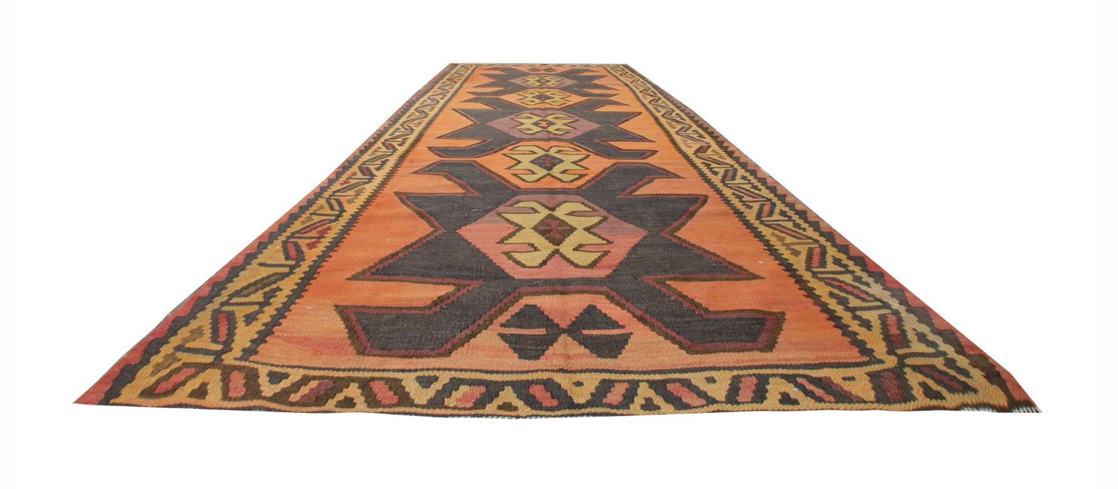 Geometric Kilim Rug Handwoven Tribal Orange Wool Area Rug photo furniture