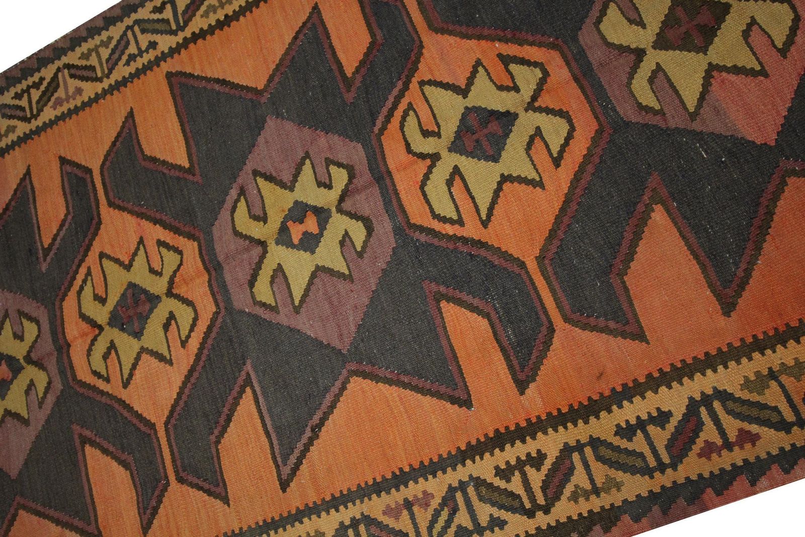 Geometric Kilim Rug Handwoven Tribal Orange Wool Area Rug photo for sale
