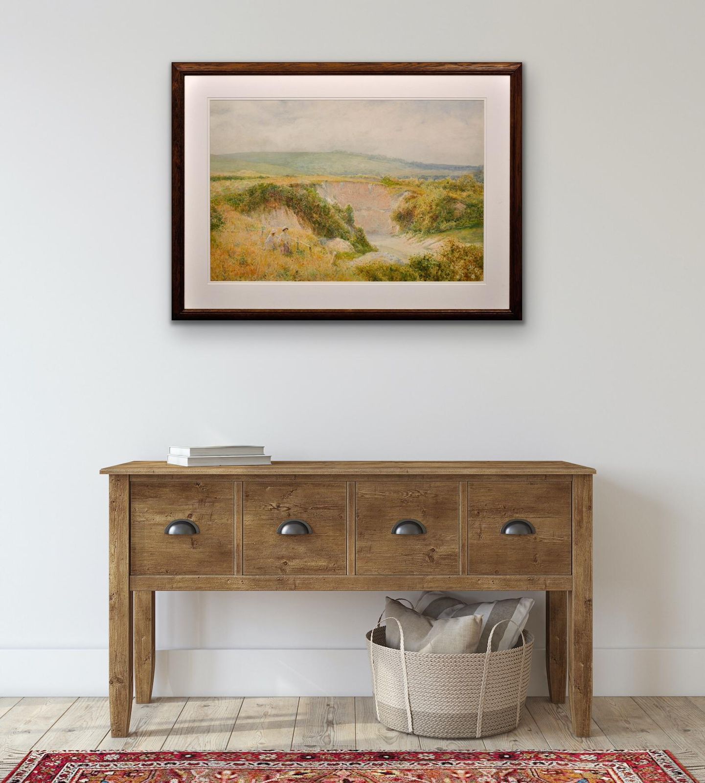 Charles Gregory 1849 To 1920. English. Summers Day At Steyning Bowl, West Sussex, South Downs Way. Framed Watercolour. Victorian Landscape. photo vintage