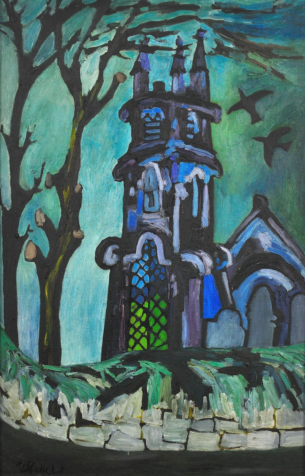 Joan Gillchrest 1918 To 2008. Cornish Artist. Church And Churchyard. Framed Mid 20th Century Oil Painting. An Early Career Work photo furniture