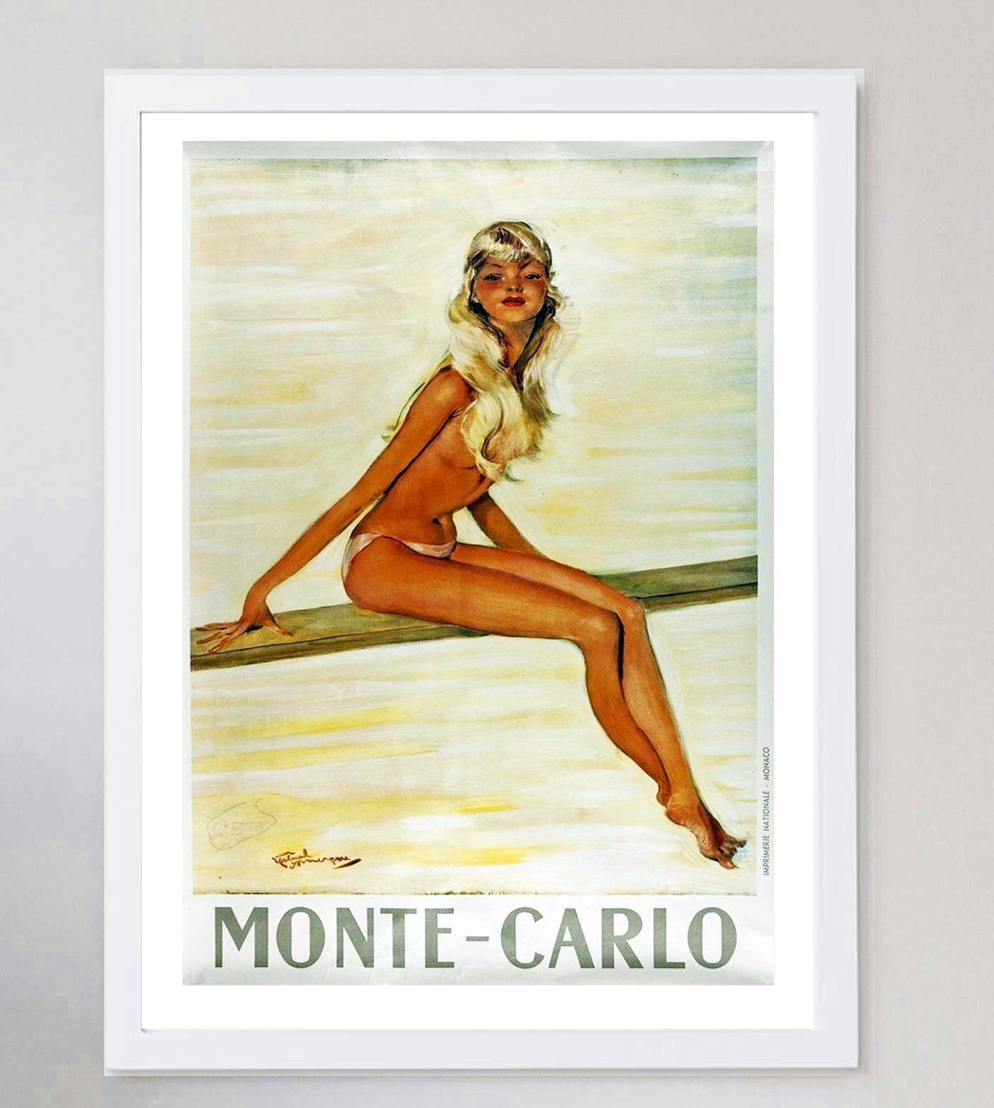 Monte Carlo Vendor 1950 Original Vintage Poster photo for sale