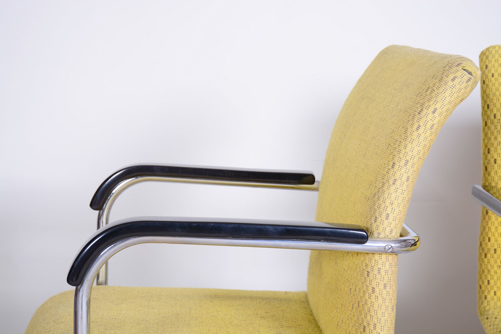 Yellow Bauhaus Armchairs Made In 1930s Czechia. Non Restored Chrome And Fabric. photo furniture