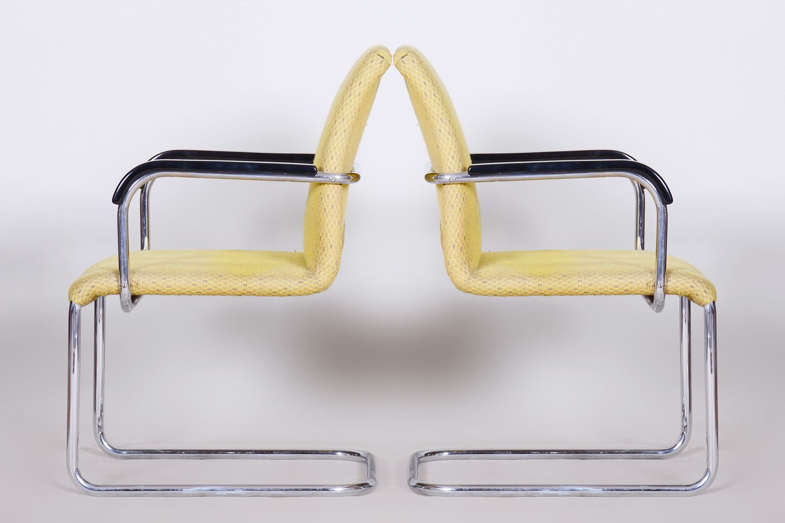 photo furniture Yellow Bauhaus Armchairs Made In 1930s Czechia. Non Restored Chrome And Fabric.