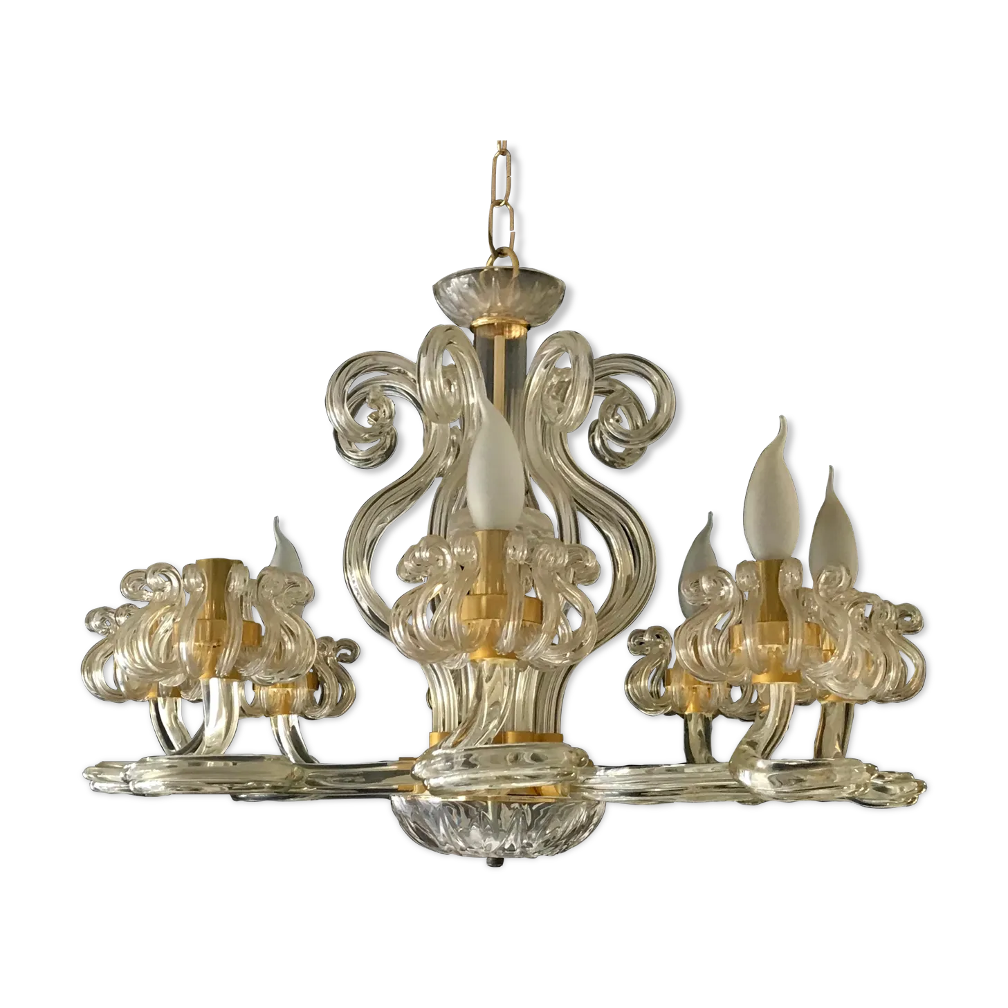 Murano Glass Chandelier And 1980 Gold Structure photo vintage