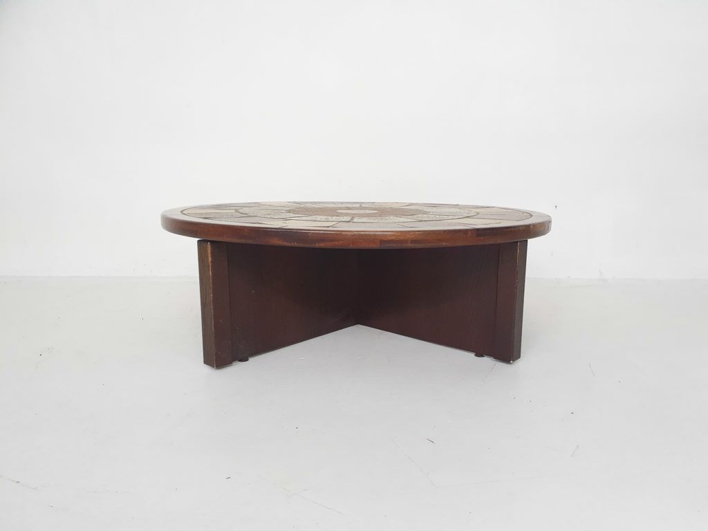 Tue Poulsen For Haslev Møbelsnedkeri, Stone And Oak Coffee Table, Denmark 1960's photo for sale