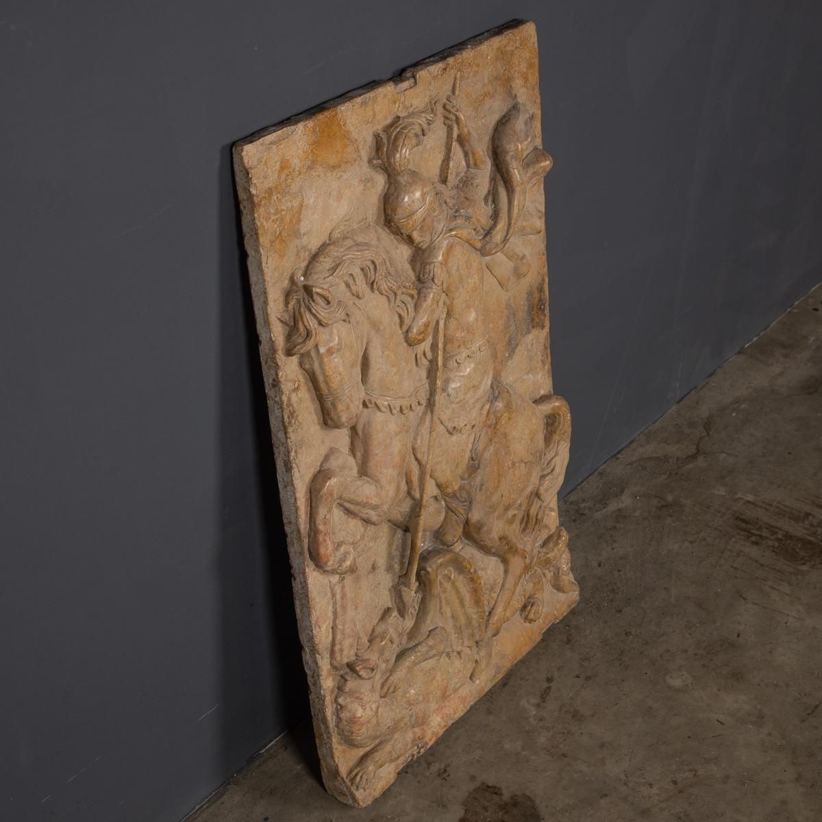 19th Century Italian Marble Plaque Of George Slaying The Dragon, C.1870 photo for sale