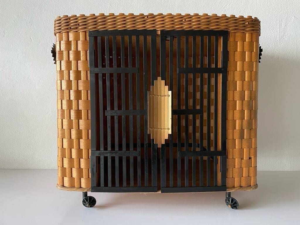Mid Century Wooden And Black Metal Bar Chest, 1950s, Italy