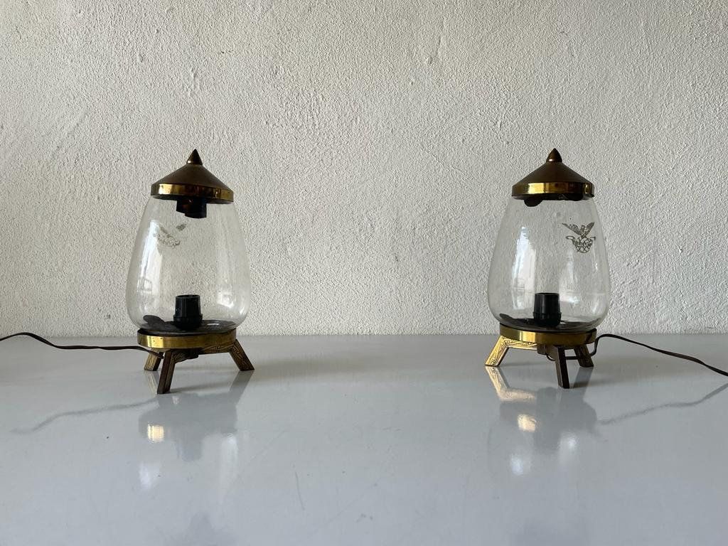 Italian Brass And Glass Art Deco Pair Of Table Lamps, 1940s, Italy photo furniture