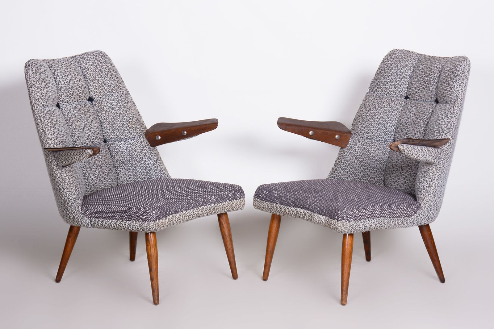 Set Of Two Grey Mid Century Armchairs Made In 1950s Czechia. Original Condition. photo vinterior