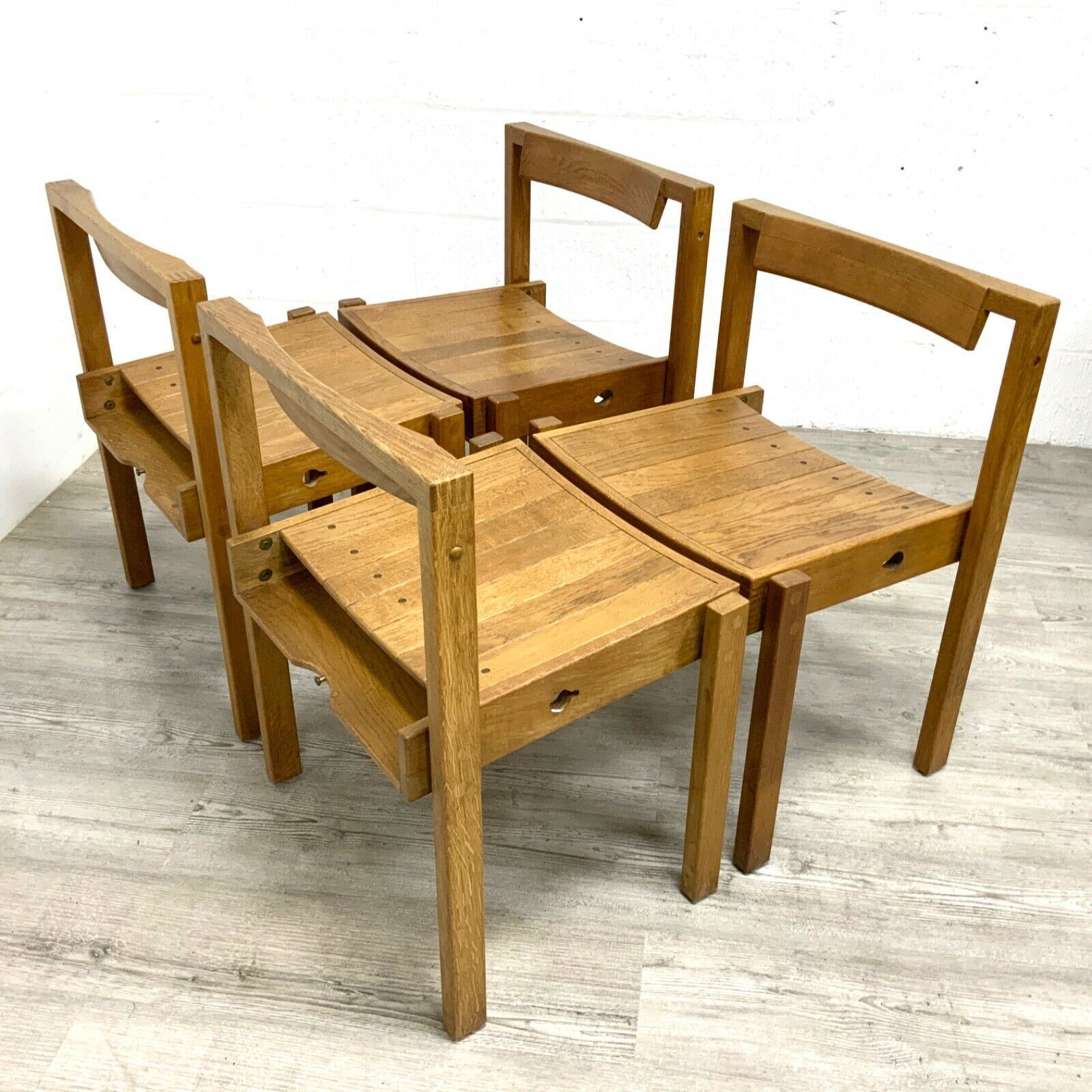 4 X Vintage Mid Century Arts & Crafts Gordon Russell Oak Stacking Coventry Chair photo vinterior