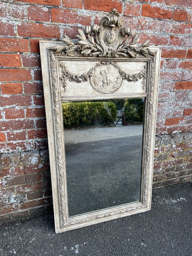 A Superb Antique French 19th Century Carved Wood & Gesso Painted Mirror.