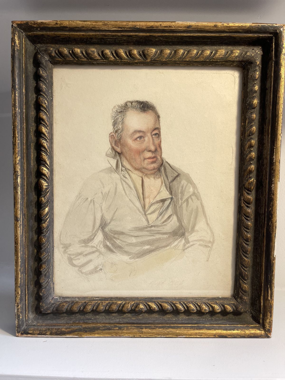 Signed Antique Georgian Watercolour & Pencil Drawing Of A Ships Captain Circa 1825