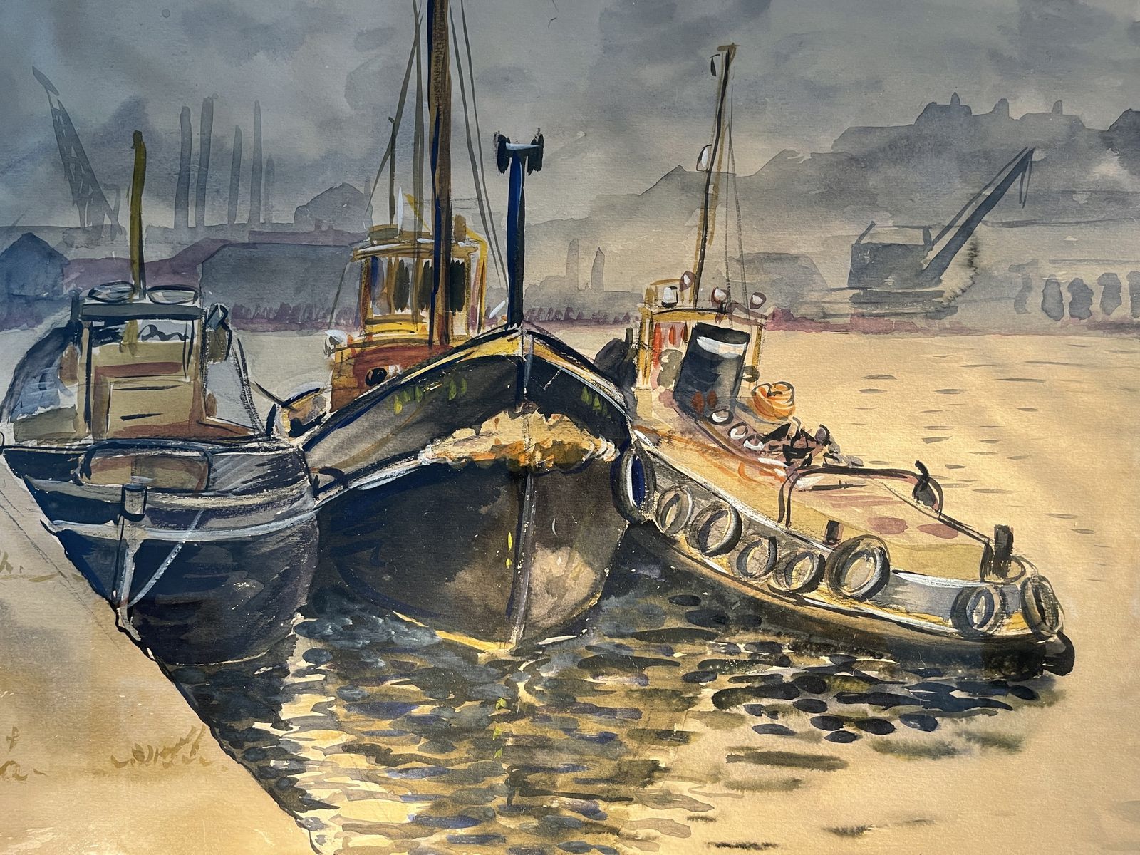 photo furniture Signed Midcentury Watercolour Of Milford Haven By Renowned Postwar Artist Beryl Tilley