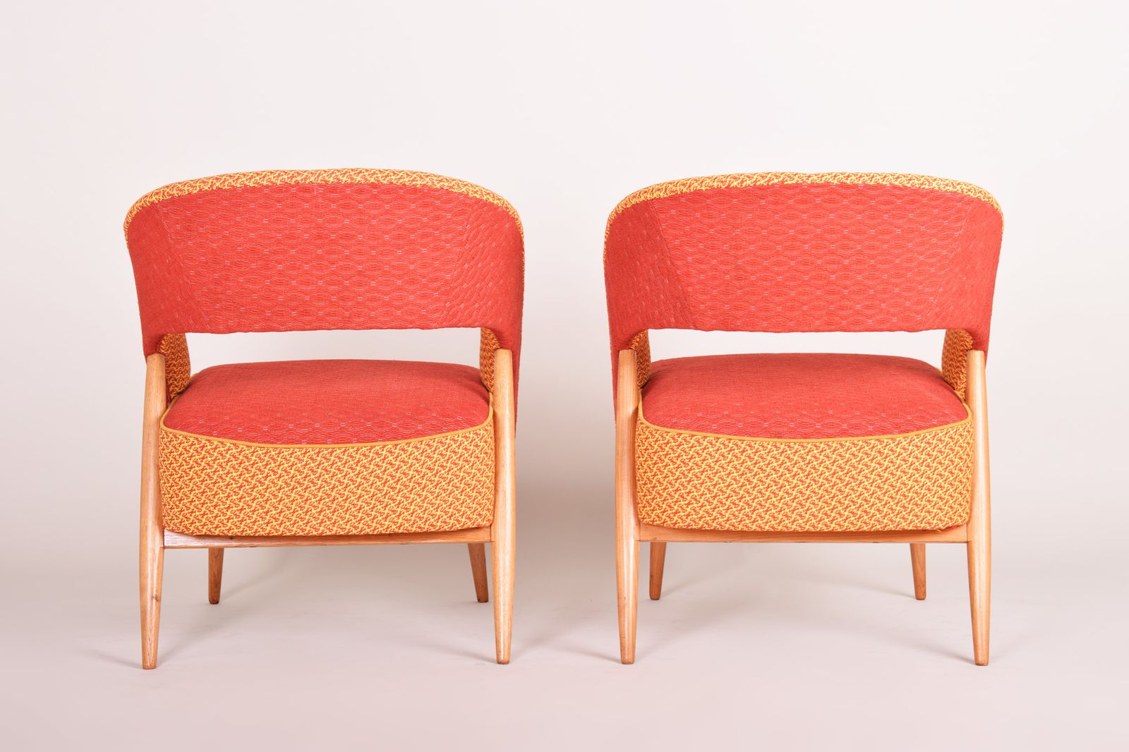 Mid Century Red And Orange Chairs. Made In 1940s Czechia. Restored By Our Team. photo furniture