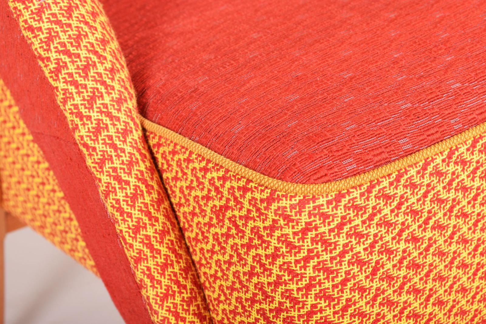 Mid Century Red And Orange Chairs. Made In 1940s Czechia. Restored By Our Team. photo for sale