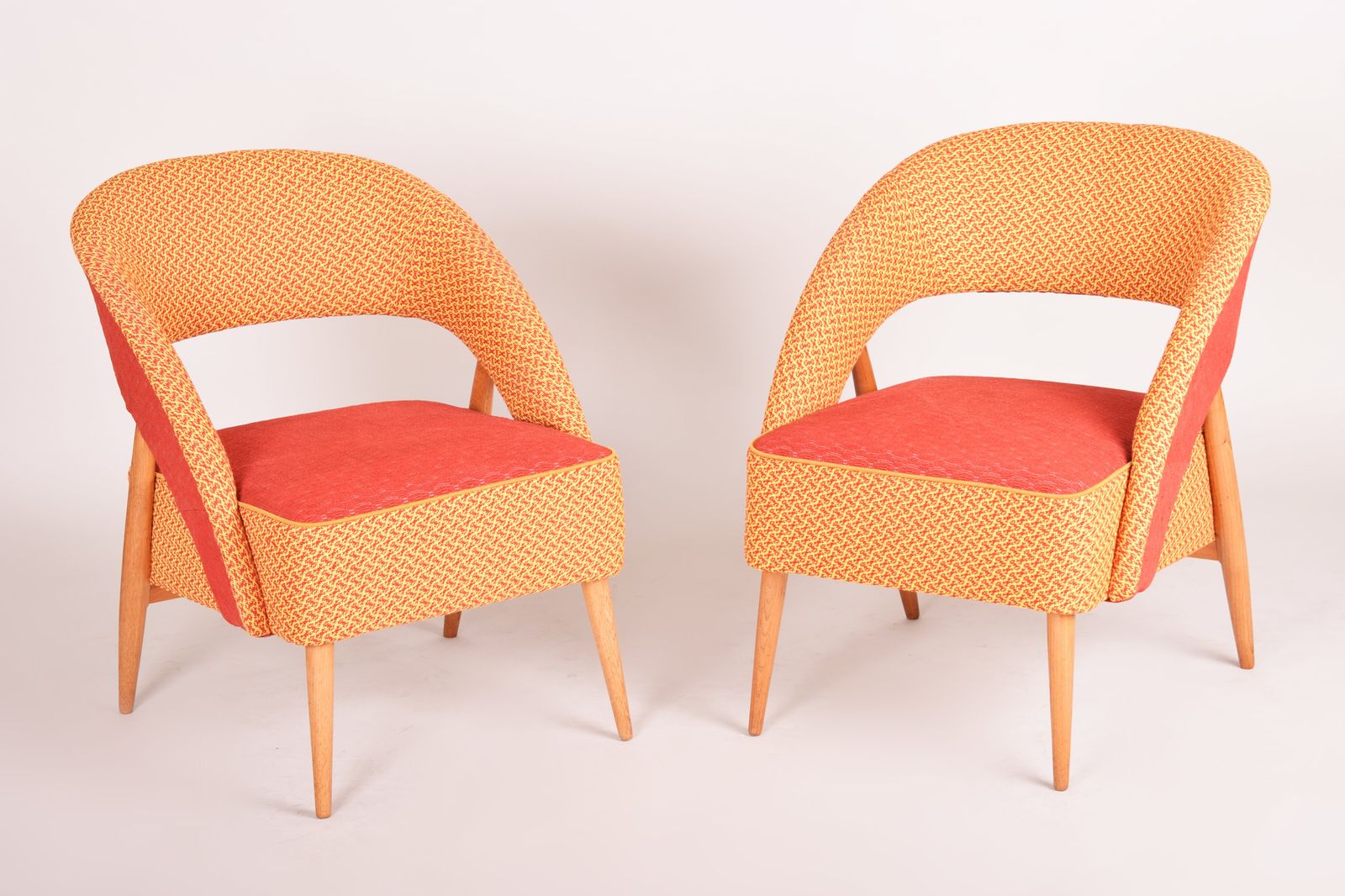 Mid Century Red And Orange Chairs. Made In 1940s Czechia. Restored By Our Team. photo Furniture