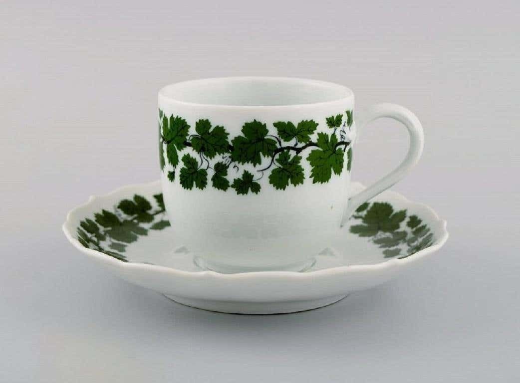 Two Meissen Green Ivy Vine Leaf Coffee Cups With Saucers In Porcelain photo furniture
