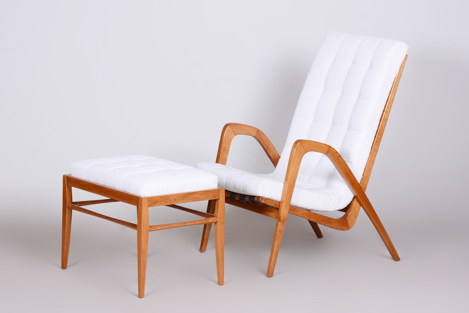 White Mid Century Armchairs Made In Czechia '50s. By Jan Vanek, Fully Restored photo vintage