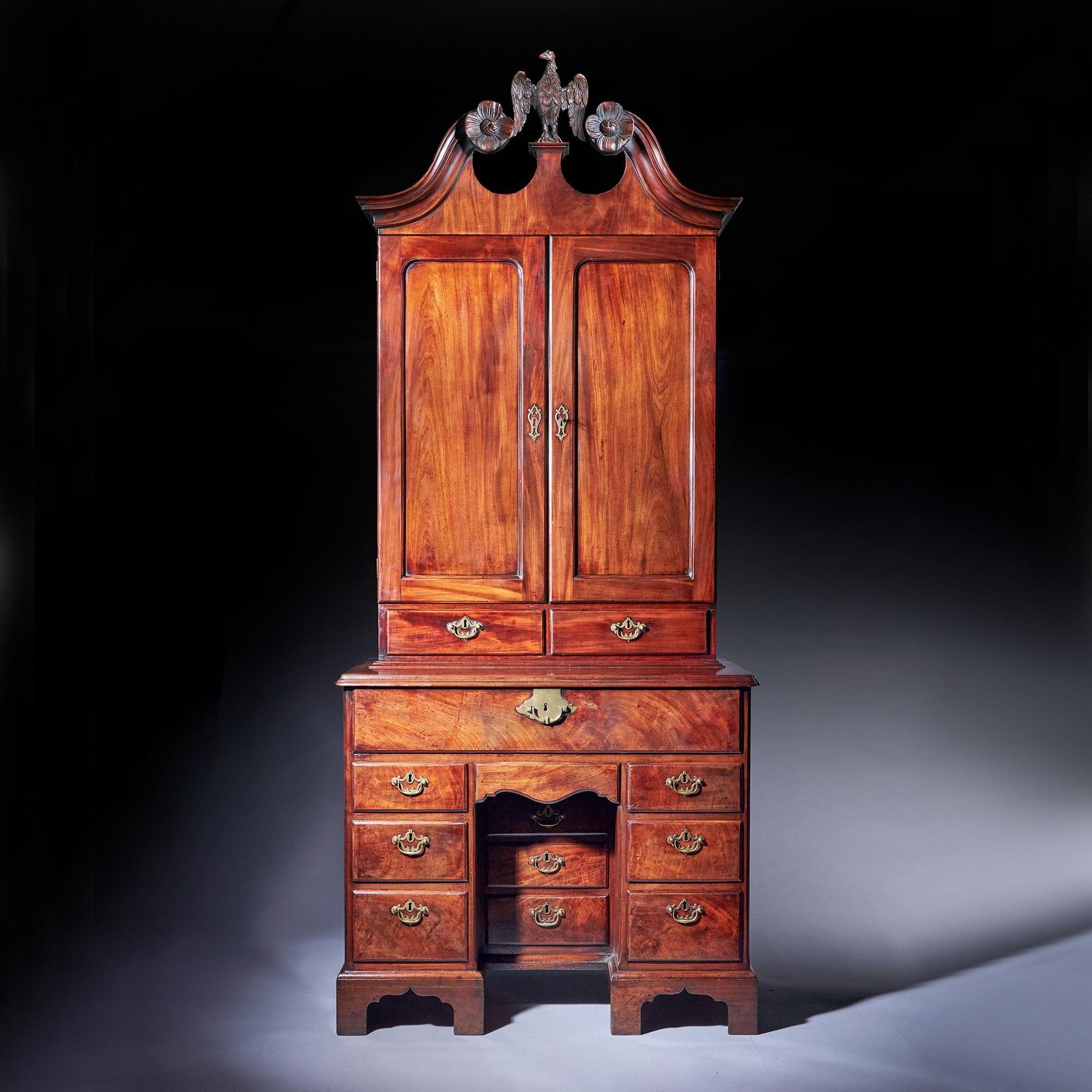 A George II Irish Mahogany Secretaire Kneehole Bookcase Att. C. Hearn