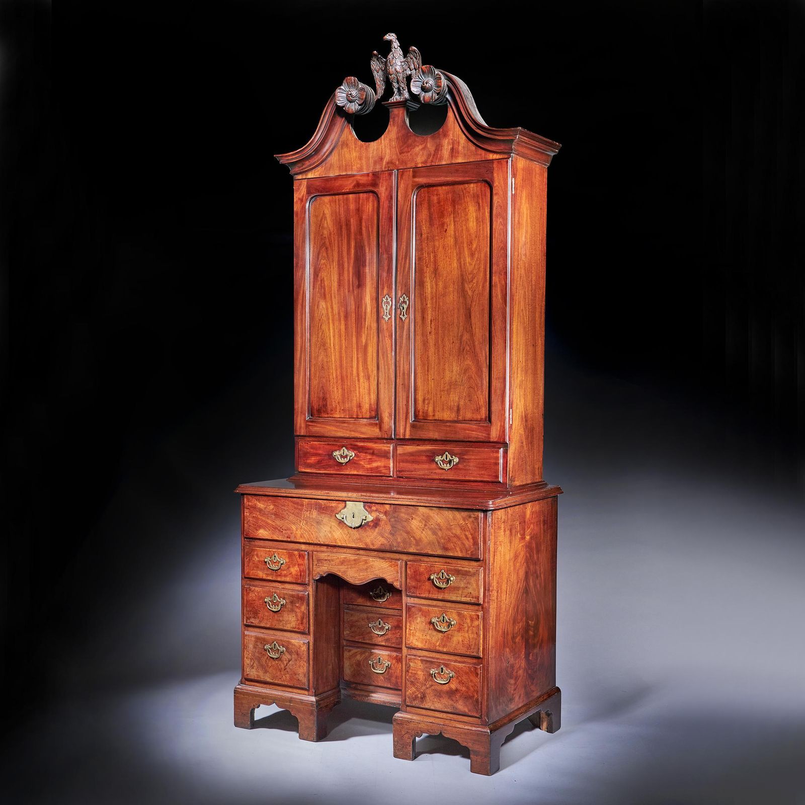 A George II Irish Mahogany Secretaire Kneehole Bookcase Att. C. Hearn photo for sale
