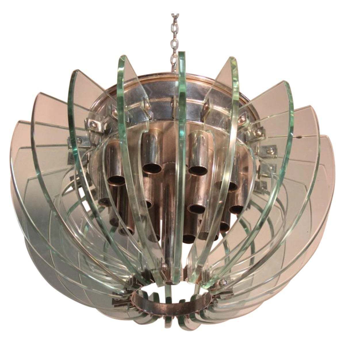 Mid Century Italian Sculptural Chandelir Gallott&Radice 1960s Crystl And Brass