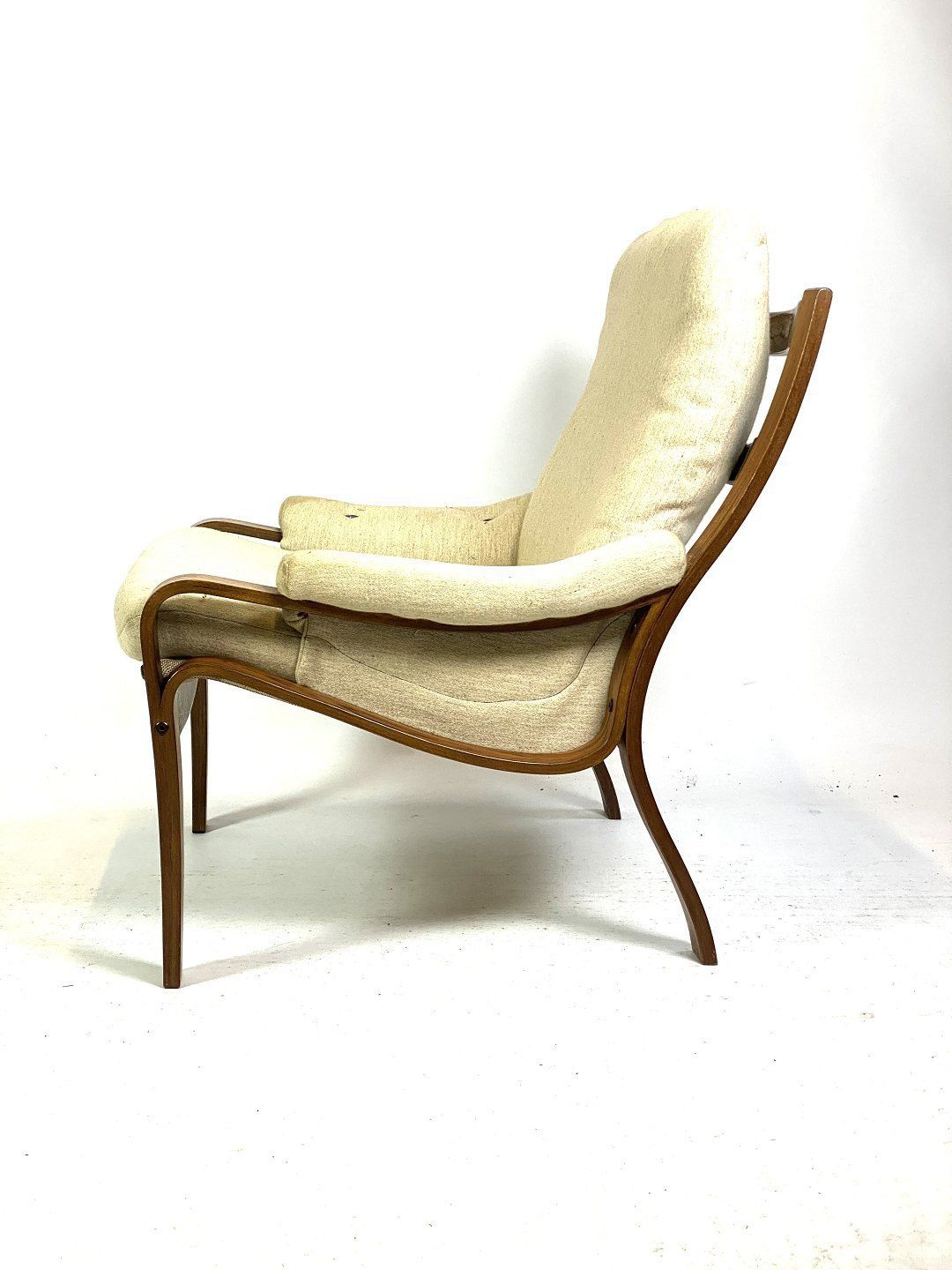 Easy Chair In Rosewood And Upholstered With Light Fabric, Of Danish Design From The 1960s photo for sale