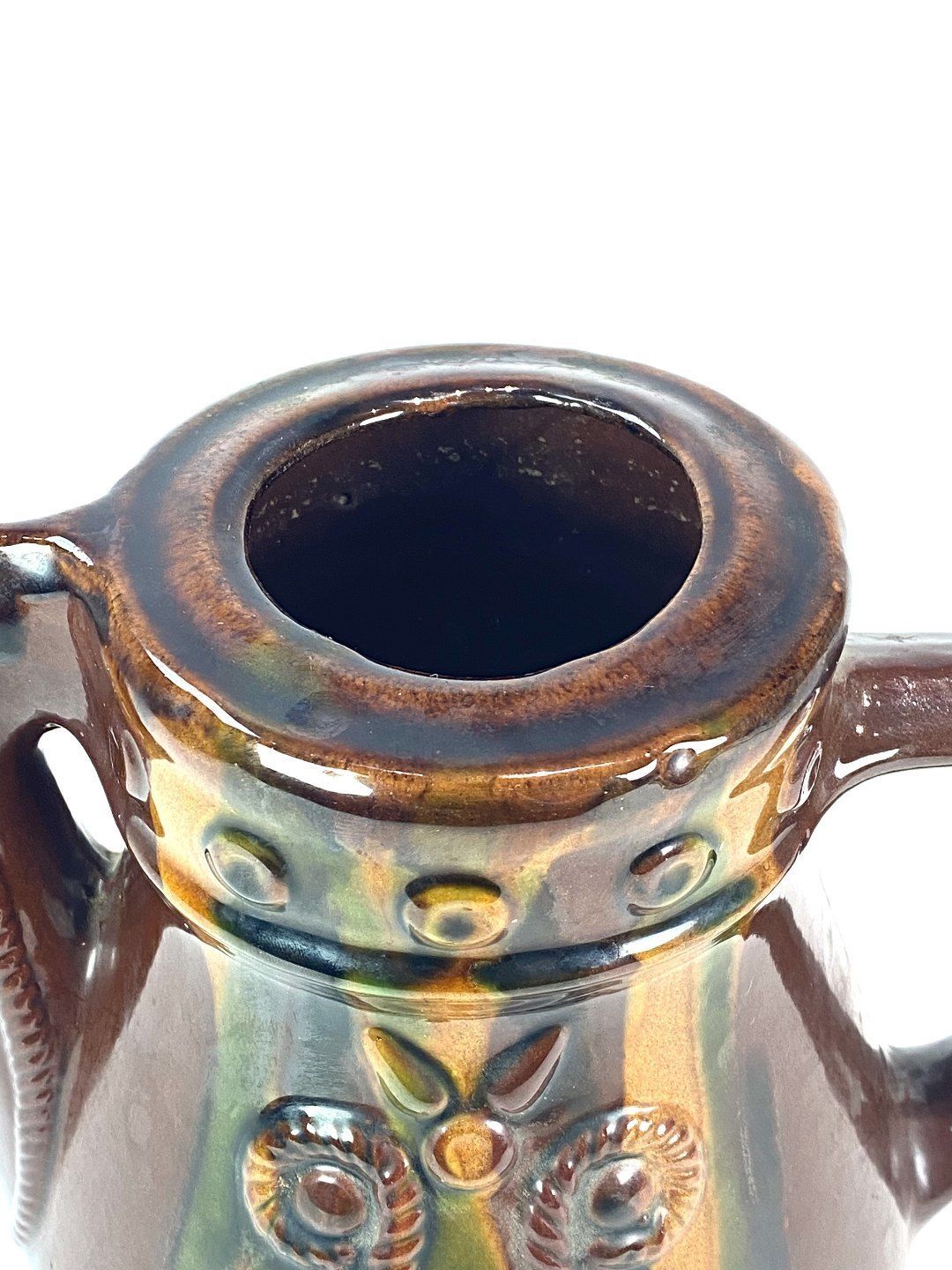 Ceramic Jug With Brown Glaze And Decorated With Pattern In Art Nouveau Style From Around The 1940s. photo vinterior