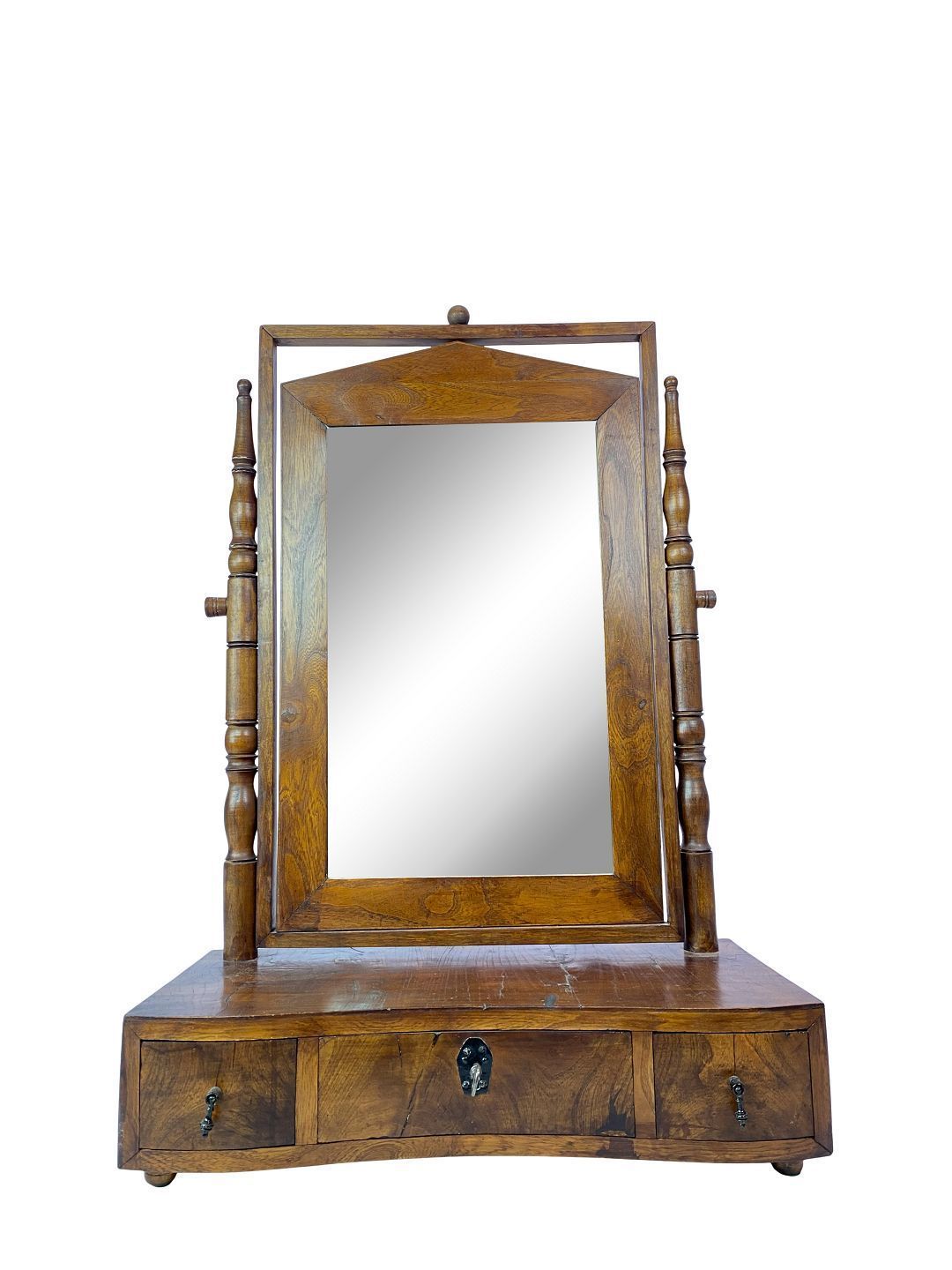 Make Up Mirror Of Polished Elm From Around The 1860s.