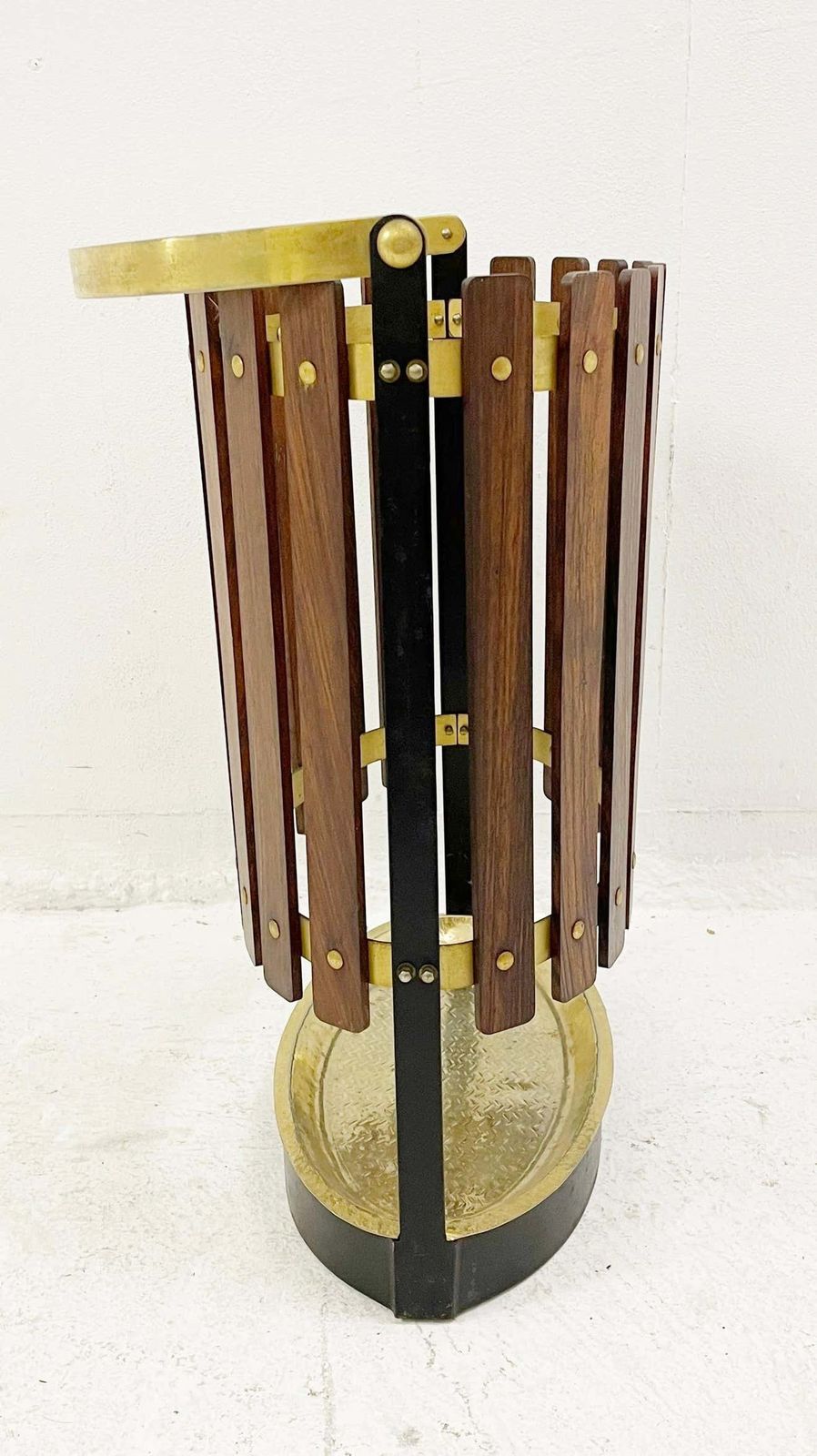 photo furniture Mid Century Wood And Brass Umbrella Stand, Italy 1950s